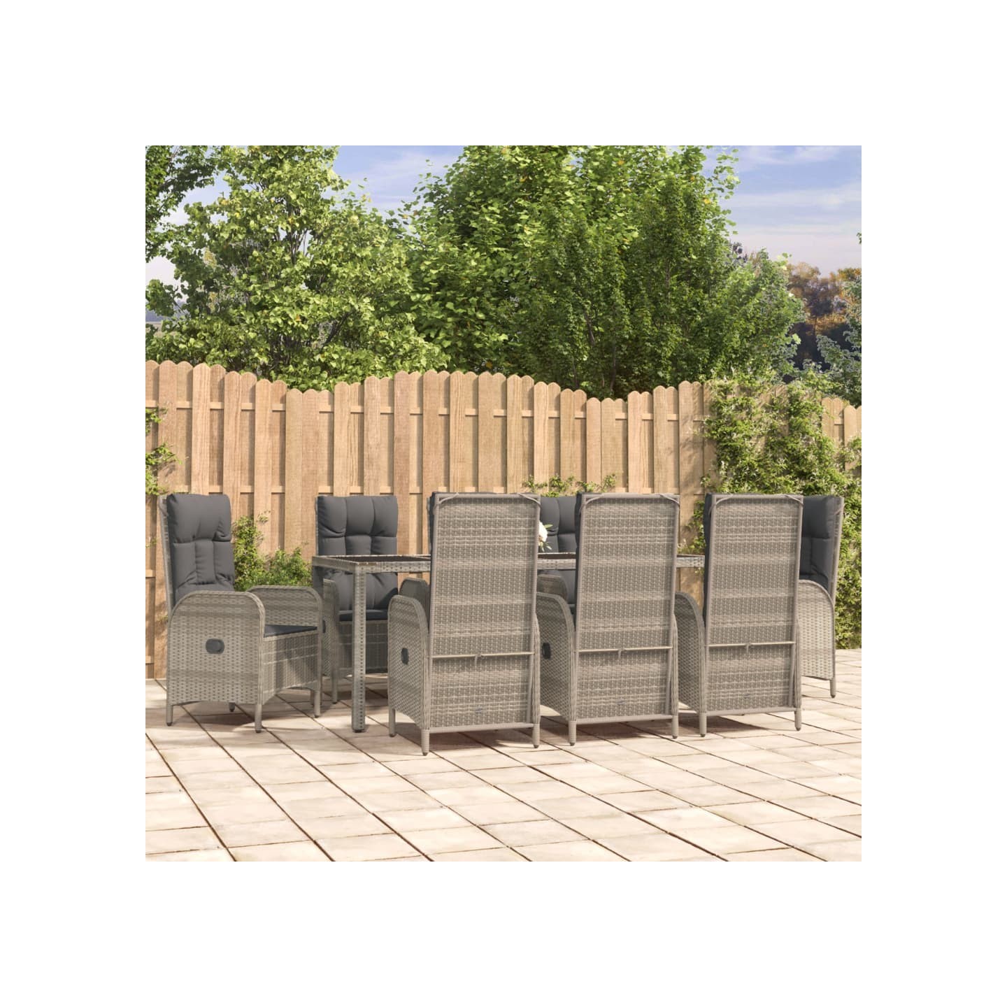 Ensemble à manger de jardin 9 pcs coussins gris résine tressée