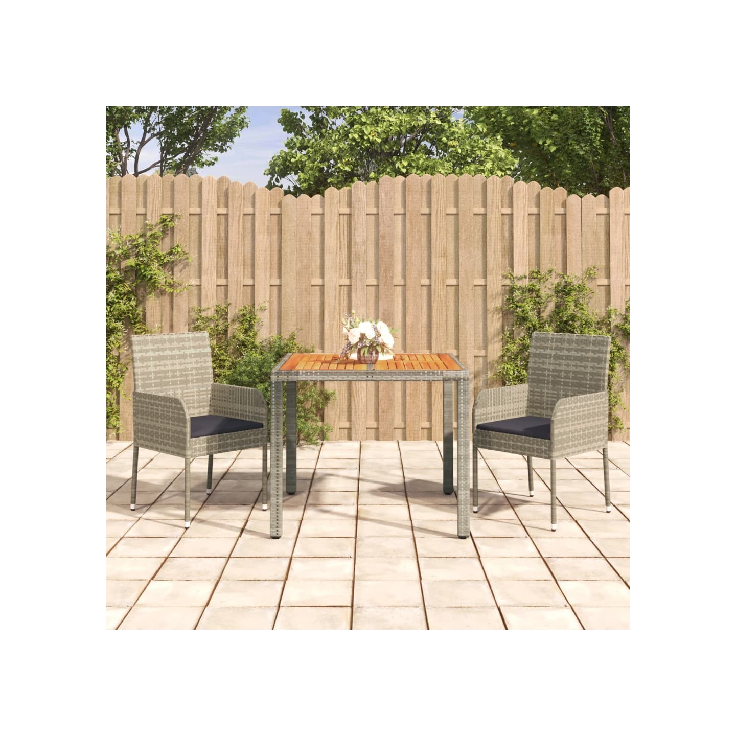 Ensemble à manger de jardin 3 pcs coussins gris résine tressée