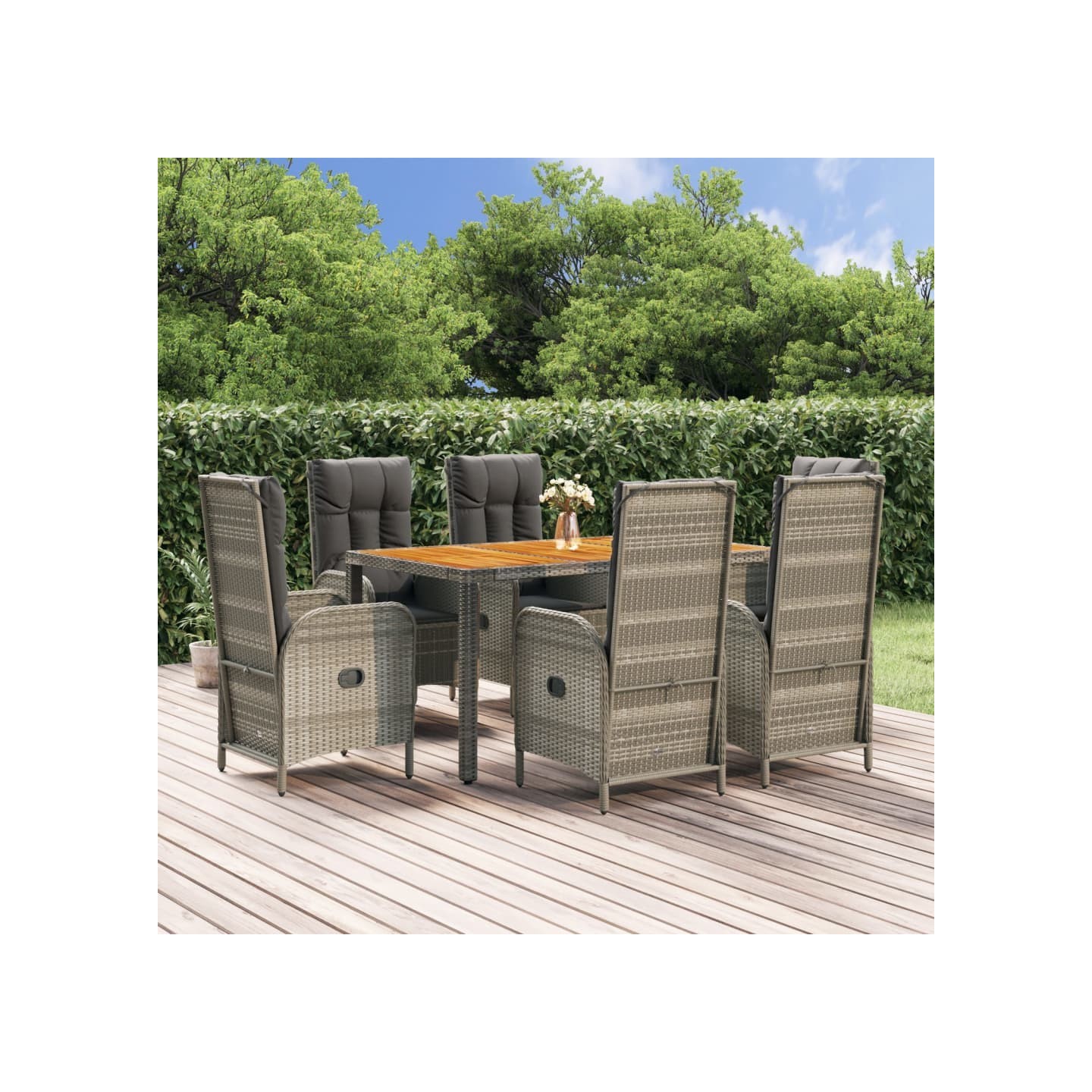Ensemble à manger jardin et coussins 7 pcs gris rotin