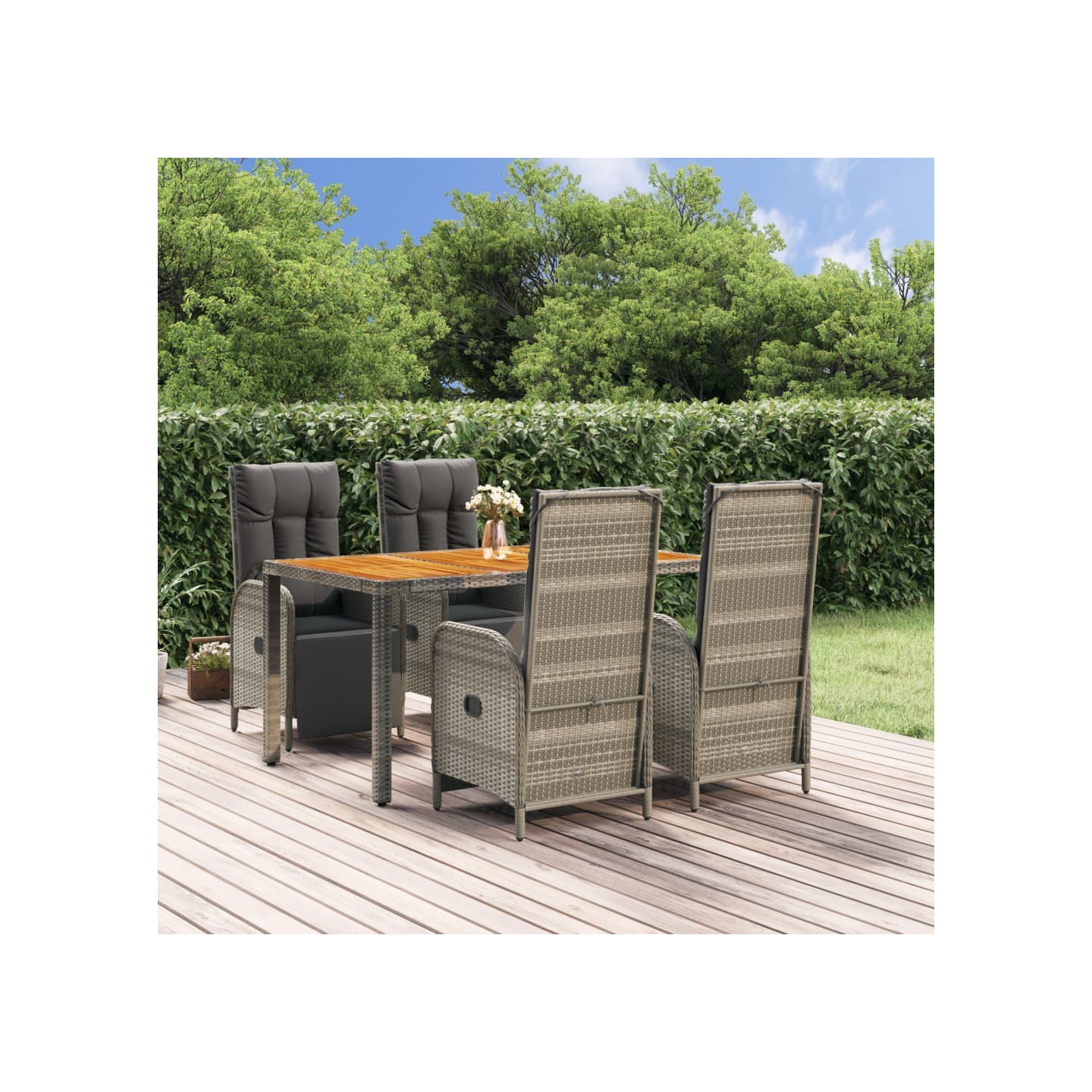Ensemble à manger de jardin 5 pcs coussins gris résine tressée