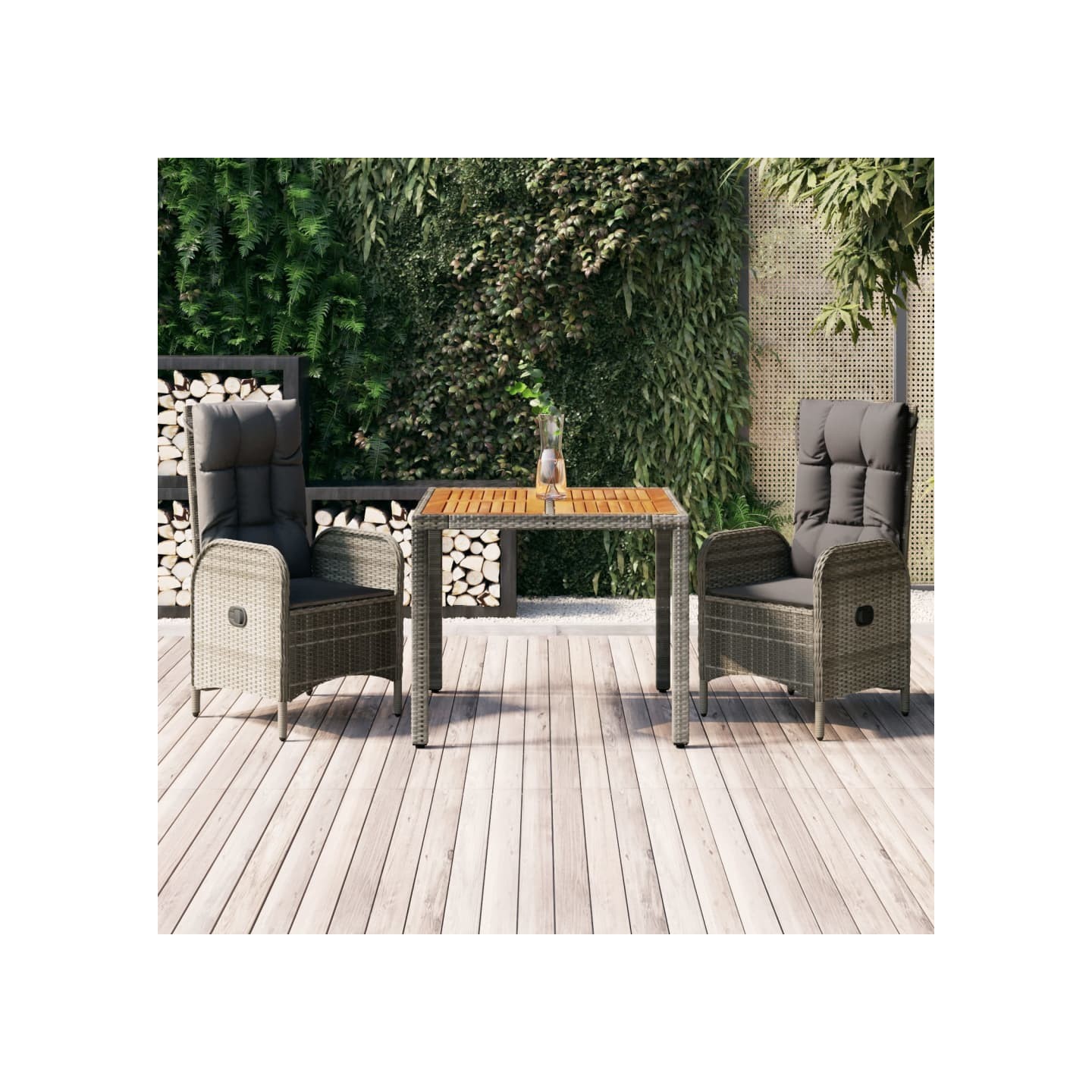 Ensemble à manger de jardin 3 pcs coussins gris résine tressée
