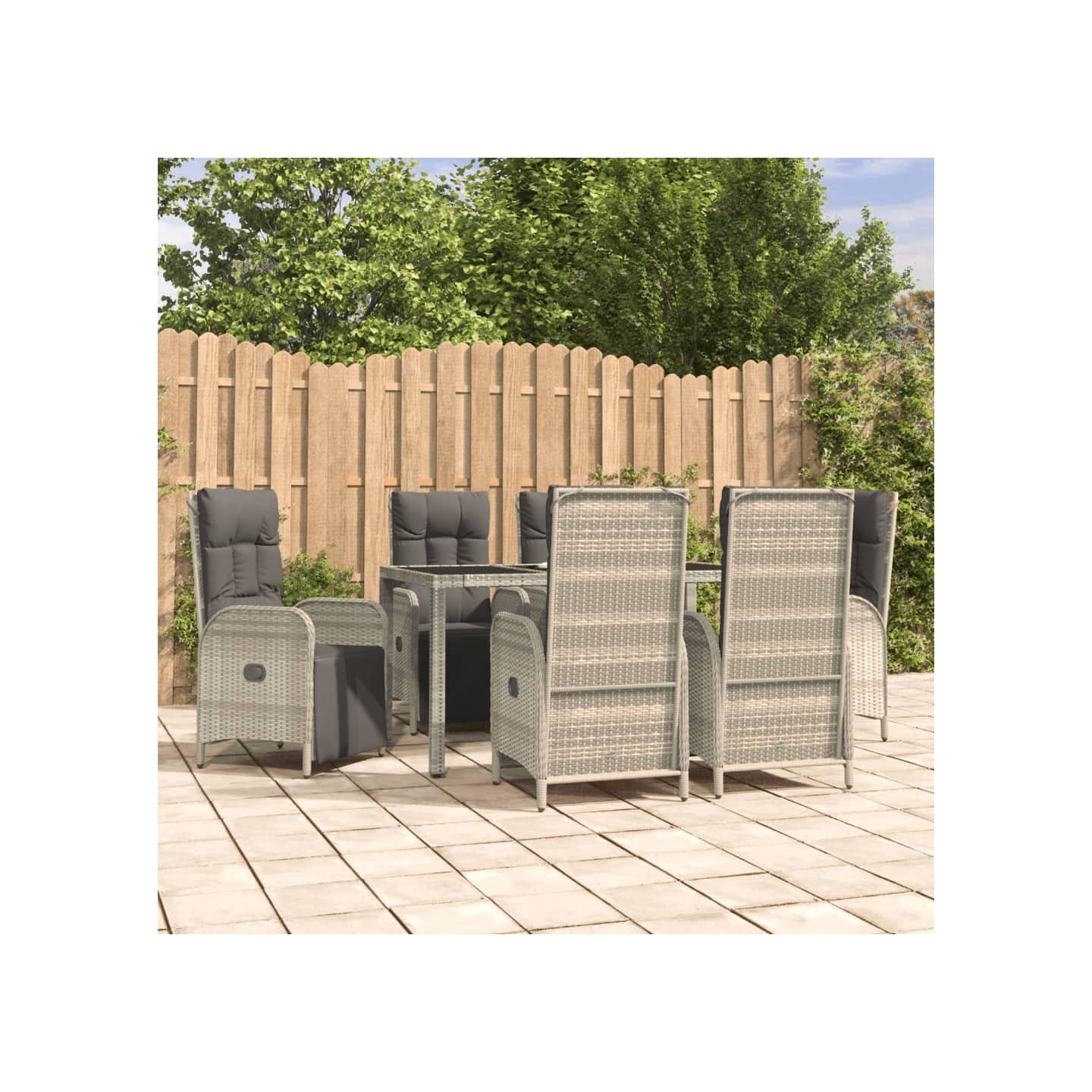 Ensemble à manger jardin et coussins 7 pcs gris rotin