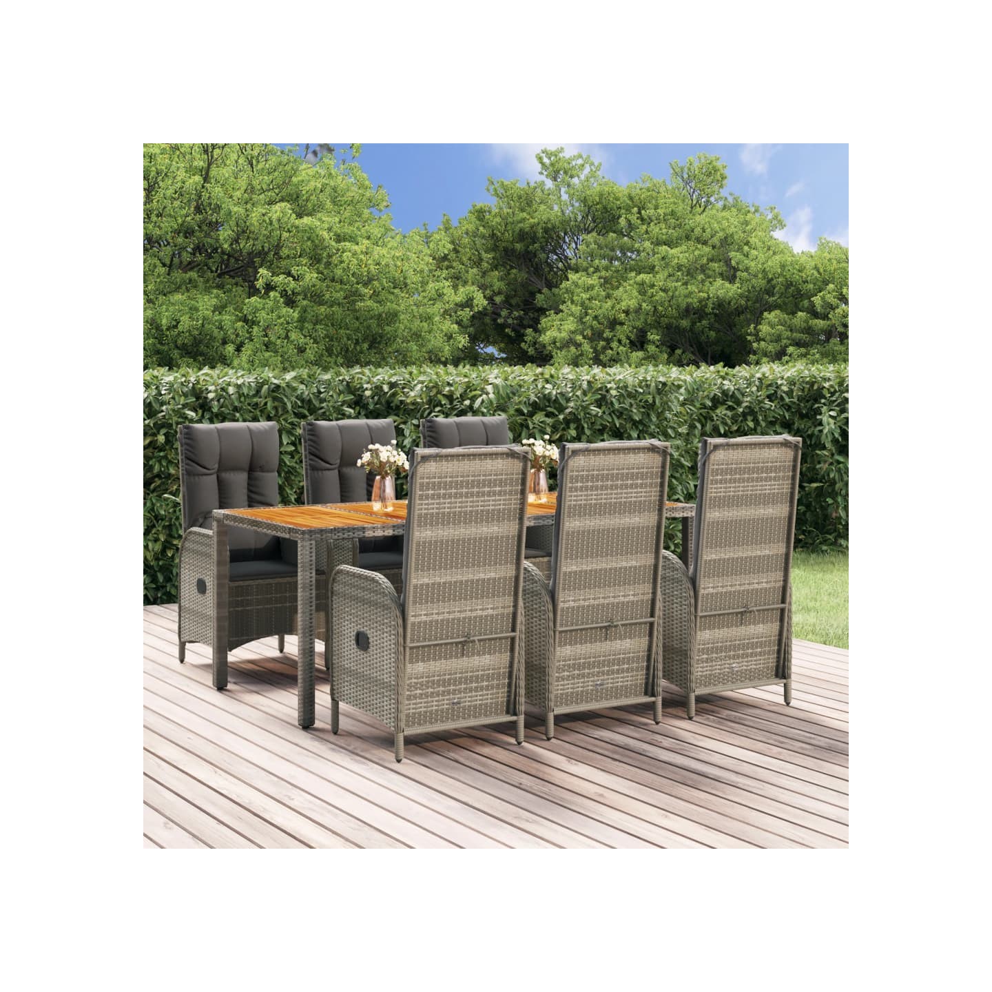 Ensemble à manger jardin et coussins 7 pcs gris rotin