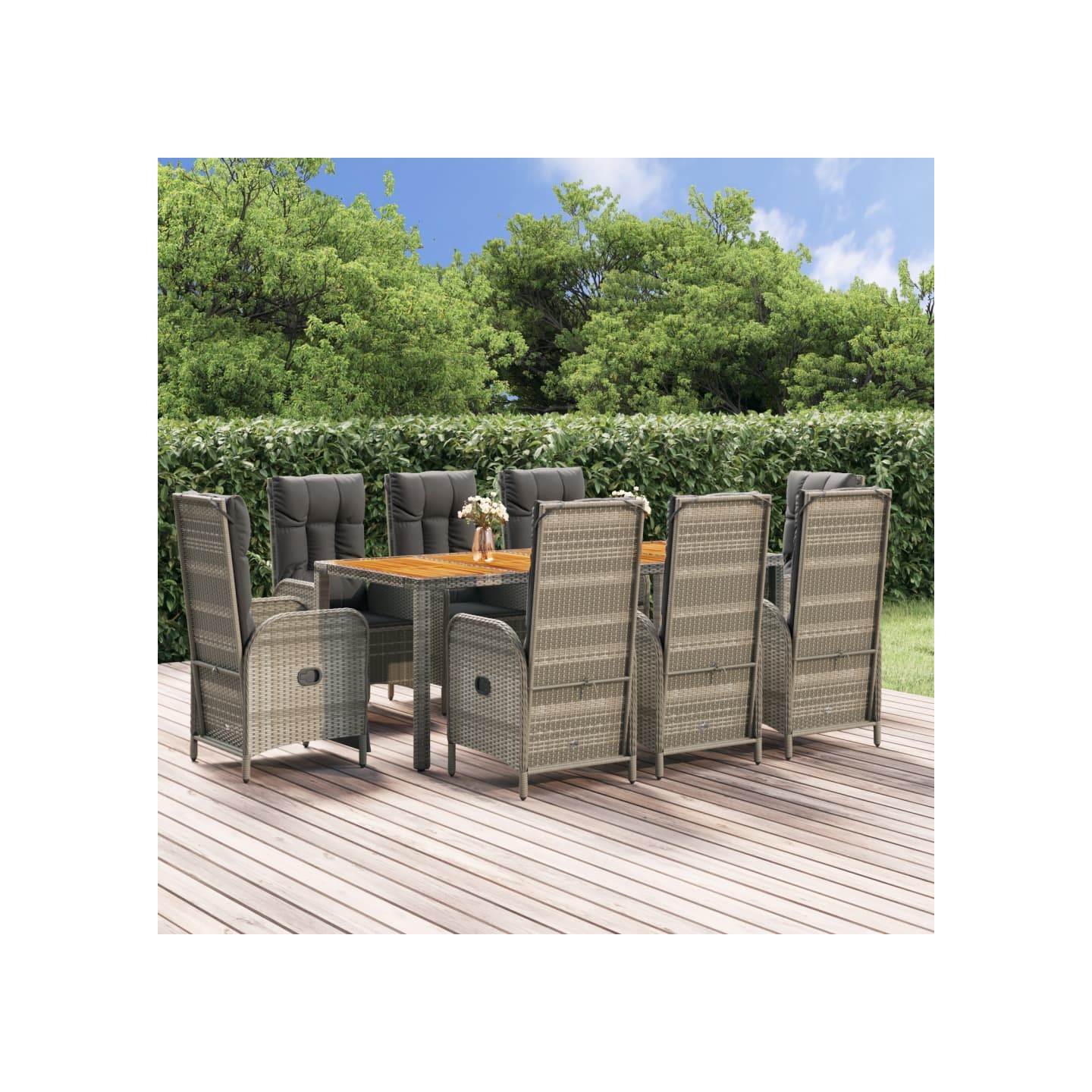 Ensemble à manger de jardin 9 pcs coussins gris résine tressée
