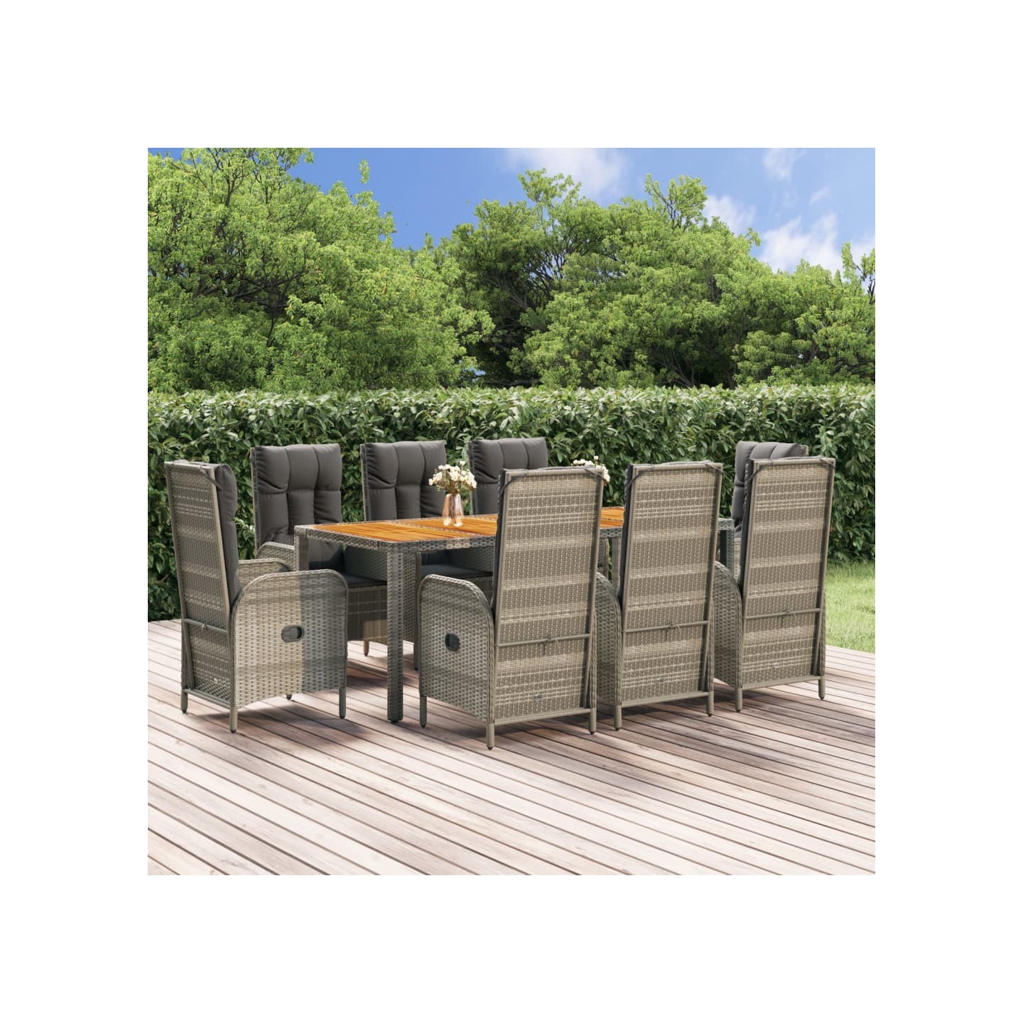 Ensemble à manger de jardin 9 pcs coussins gris résine tressée