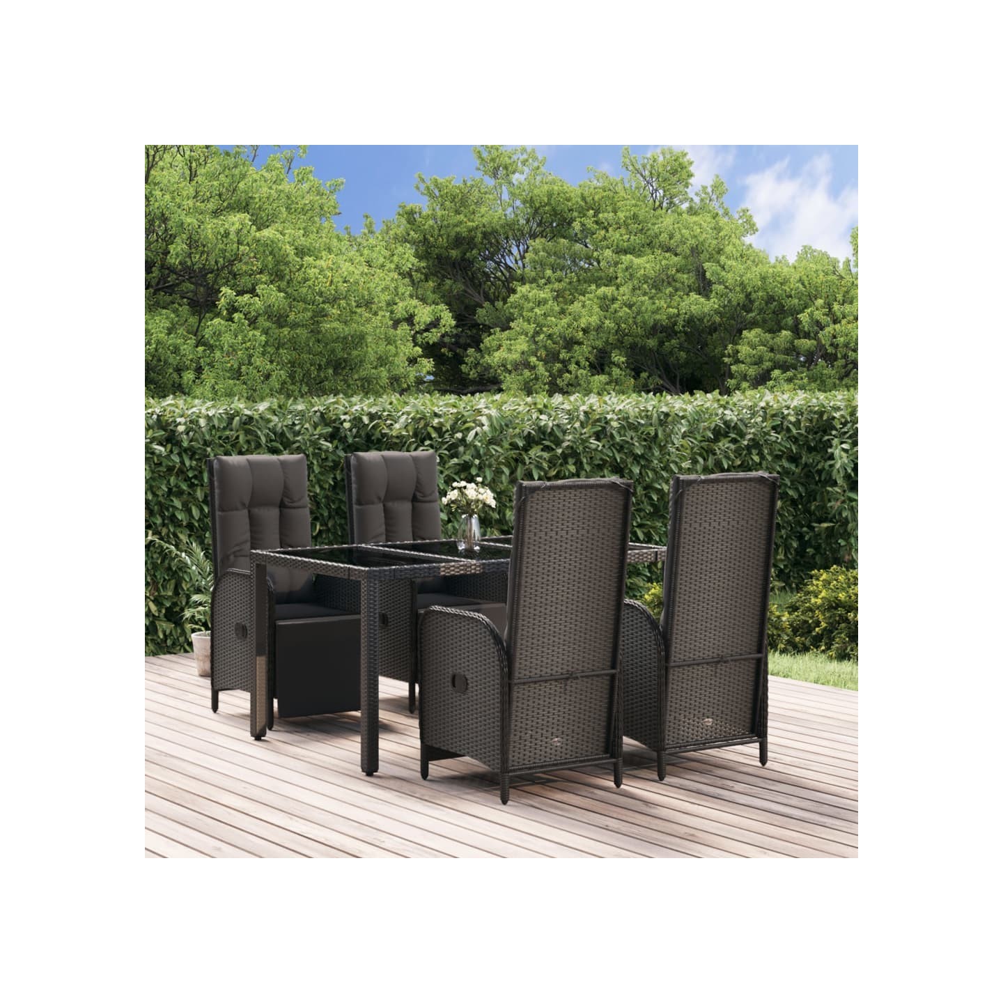 Ensemble à manger de jardin coussins 5pcs Noir Résine tressée