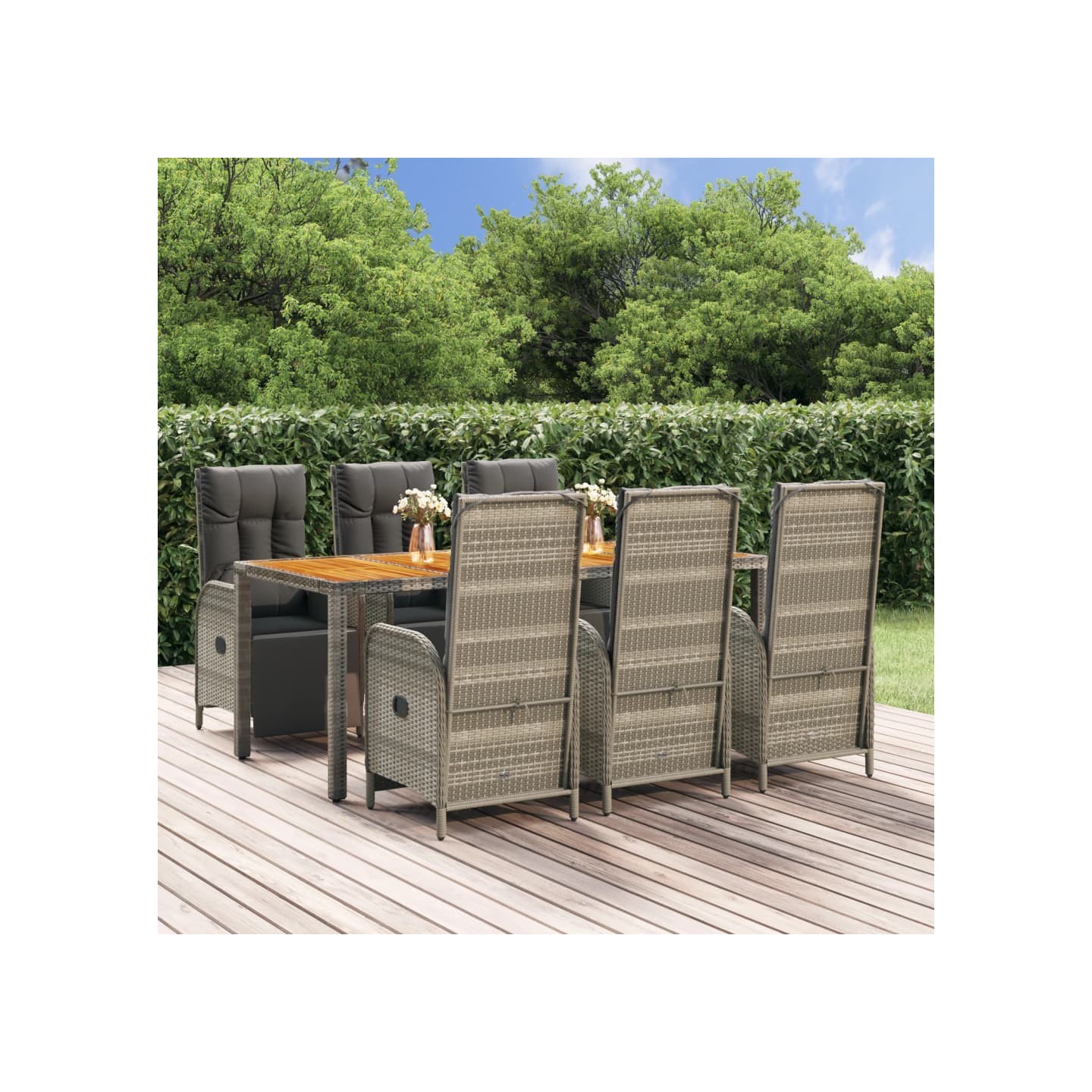 Ensemble à manger jardin et coussins 7 pcs gris rotin