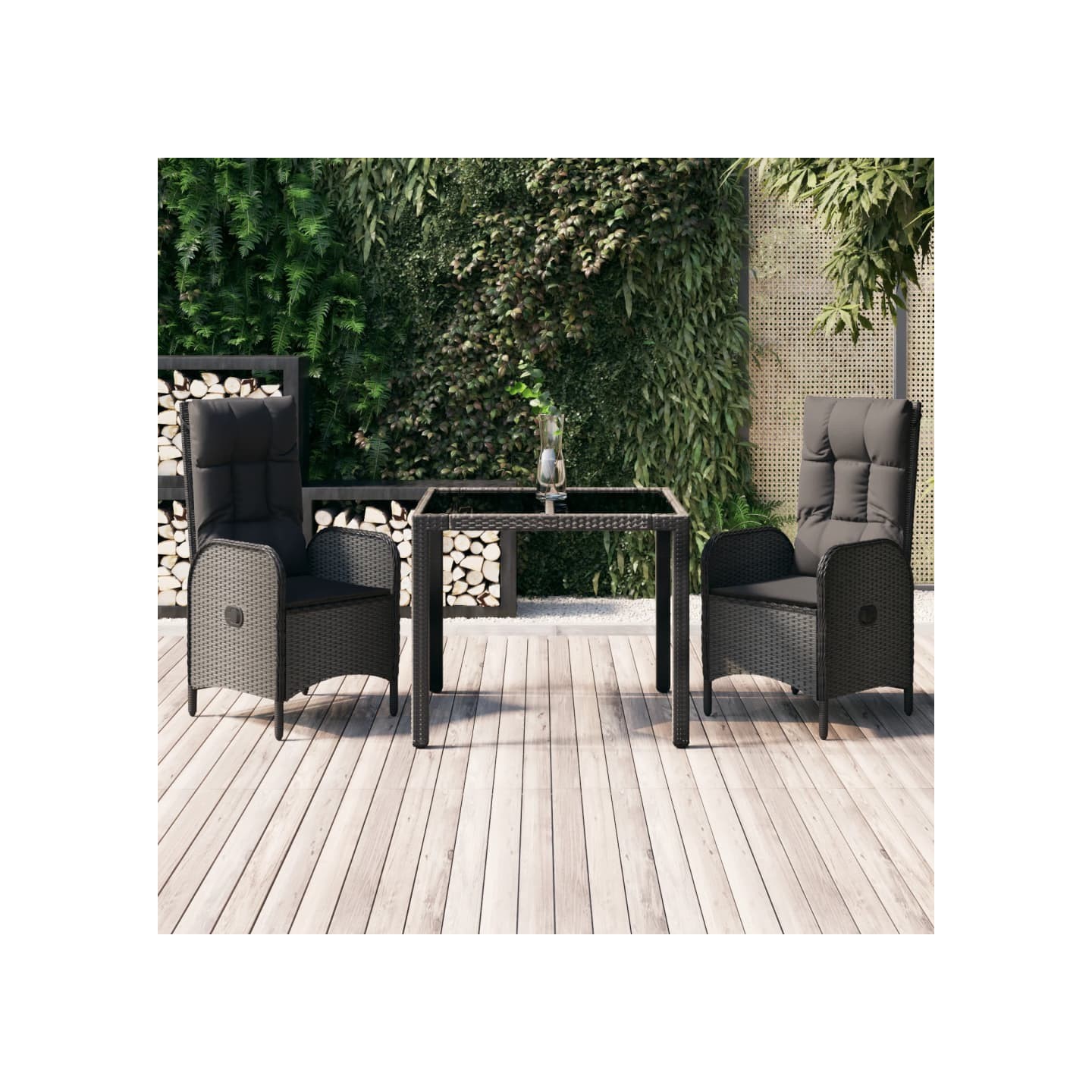 Ensemble à manger de jardin avec coussins 3 pcs Noir
