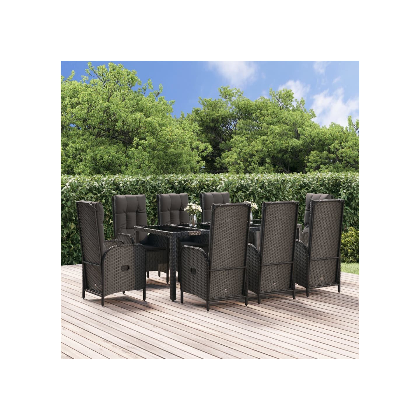 Ensemble à manger de jardin 9pcs et coussins noir et gris