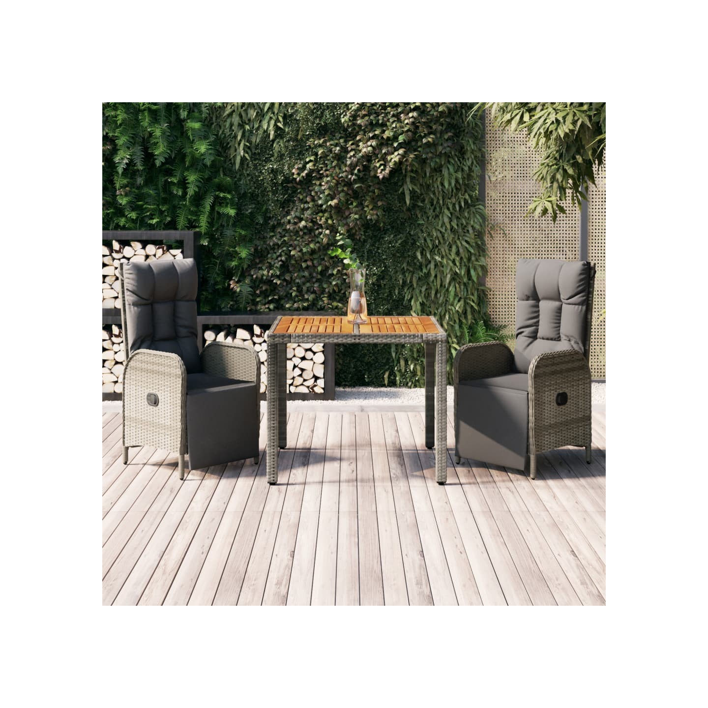 Ensemble à manger de jardin 3 pcs coussins gris résine tressée
