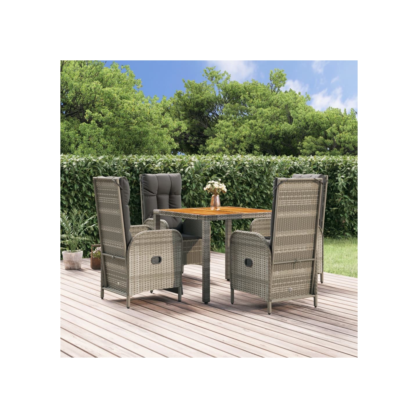 Ensemble à manger de jardin 5 pcs coussins gris résine tressée