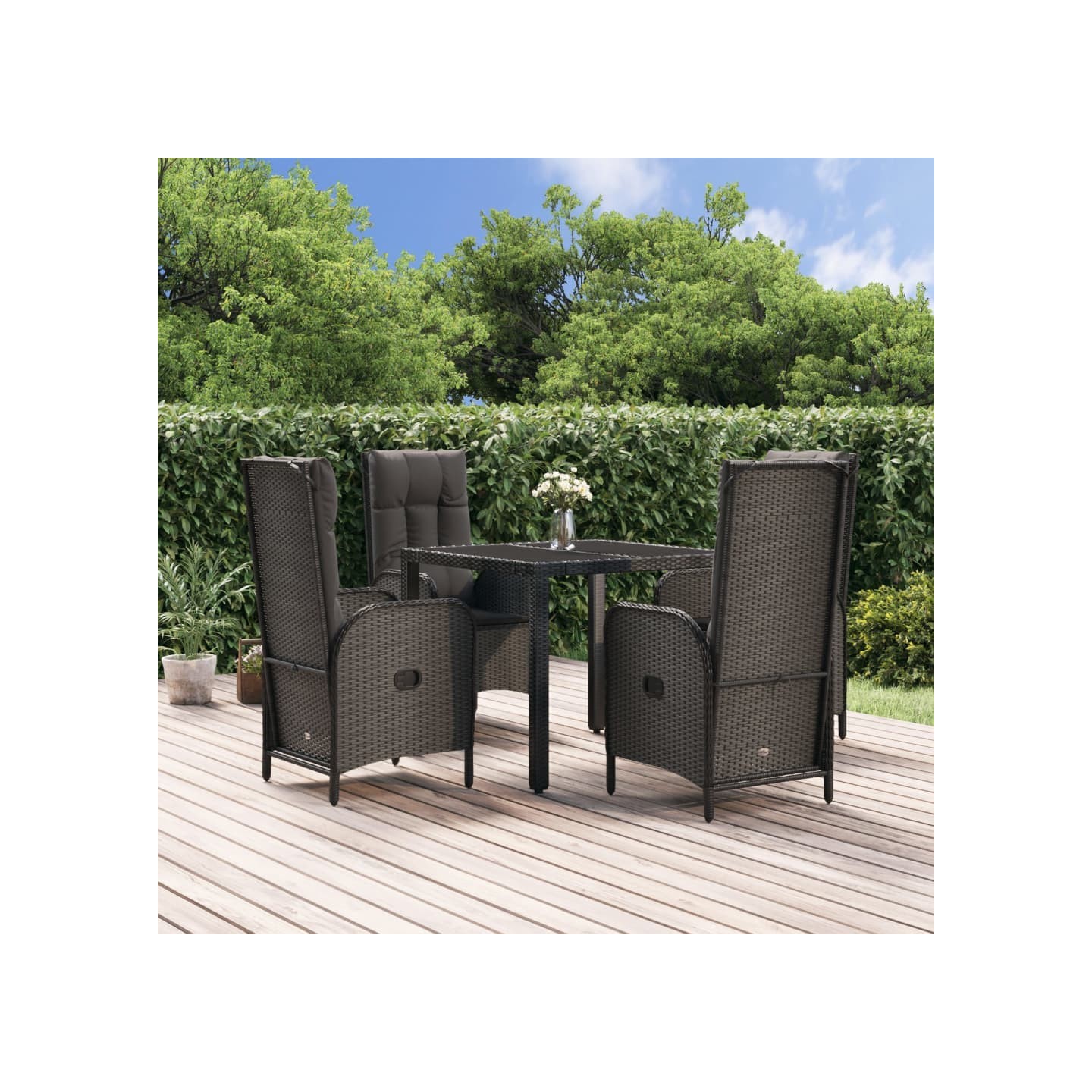 Ensemble à manger de jardin coussins 5pcs Noir Résine tressée