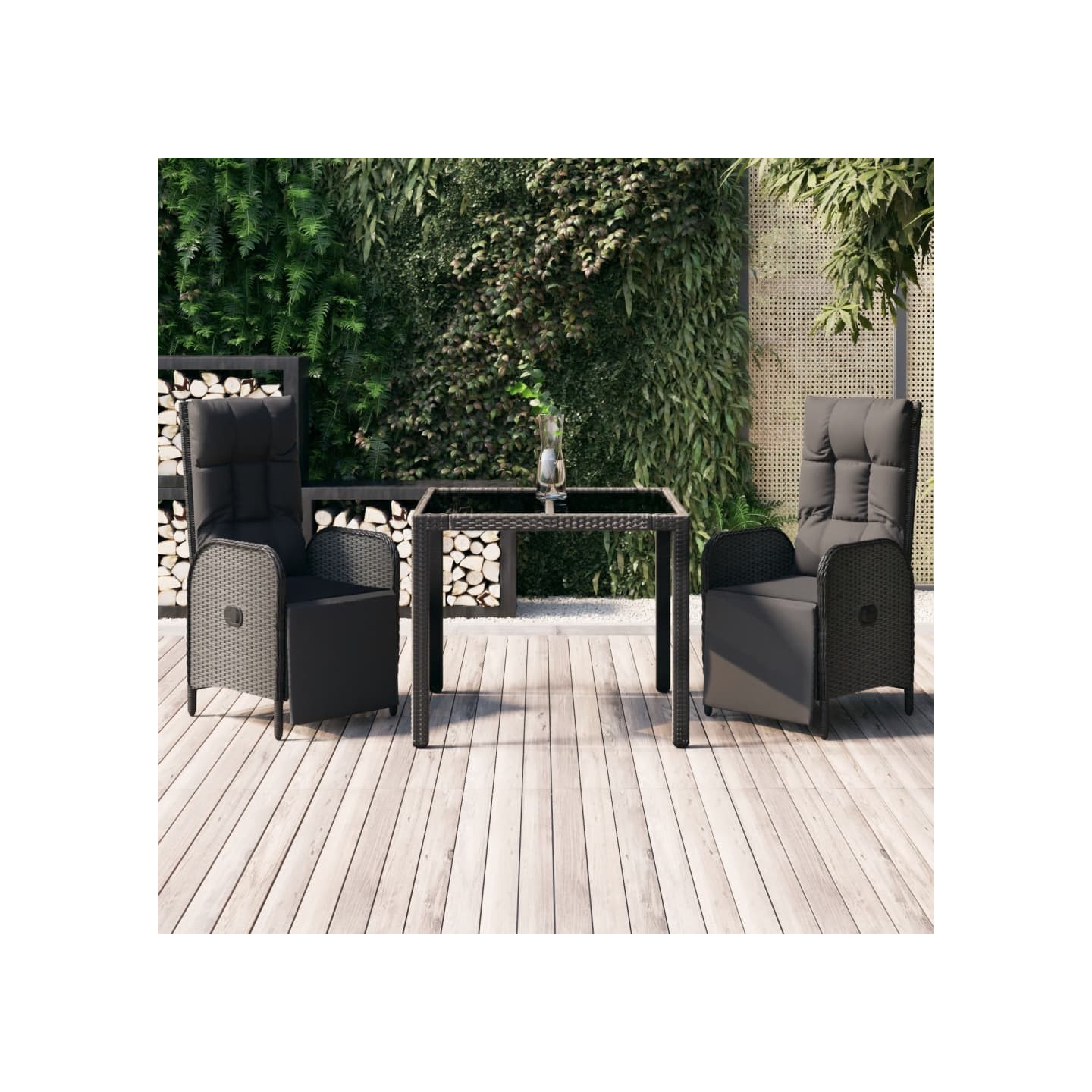 Ensemble à manger de jardin avec coussins 3 pcs Noir