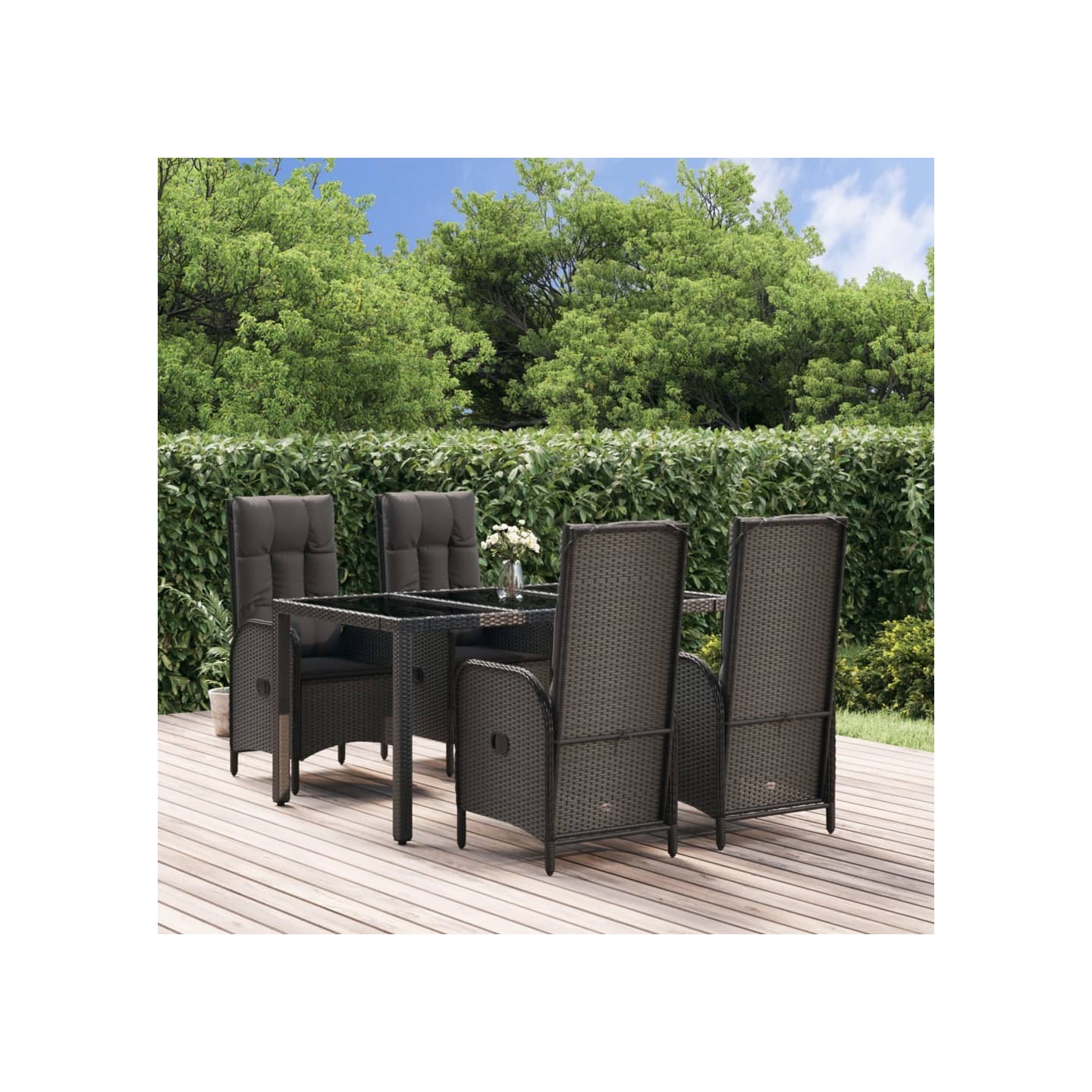 Ensemble à manger de jardin coussins 5pcs Noir Résine tressée