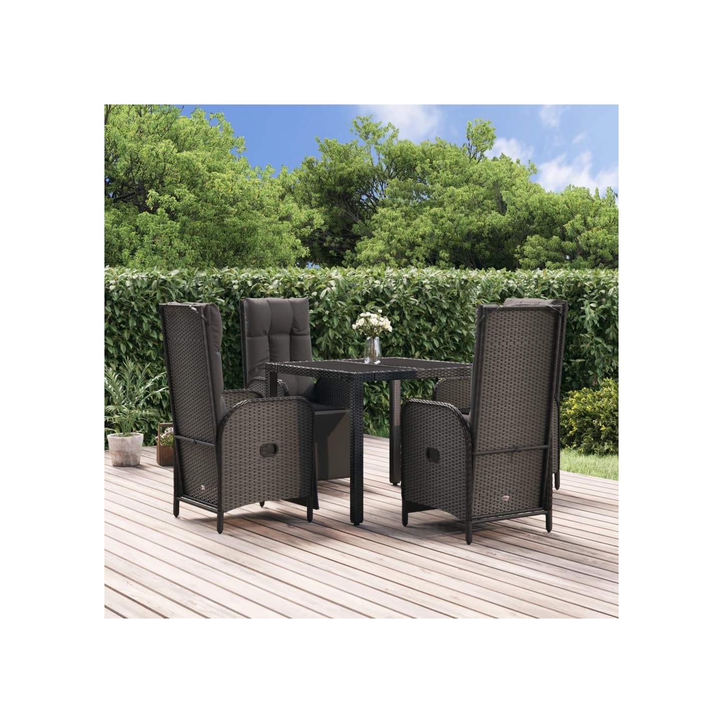 Ensemble à manger de jardin coussins 5pcs Noir Résine tressée