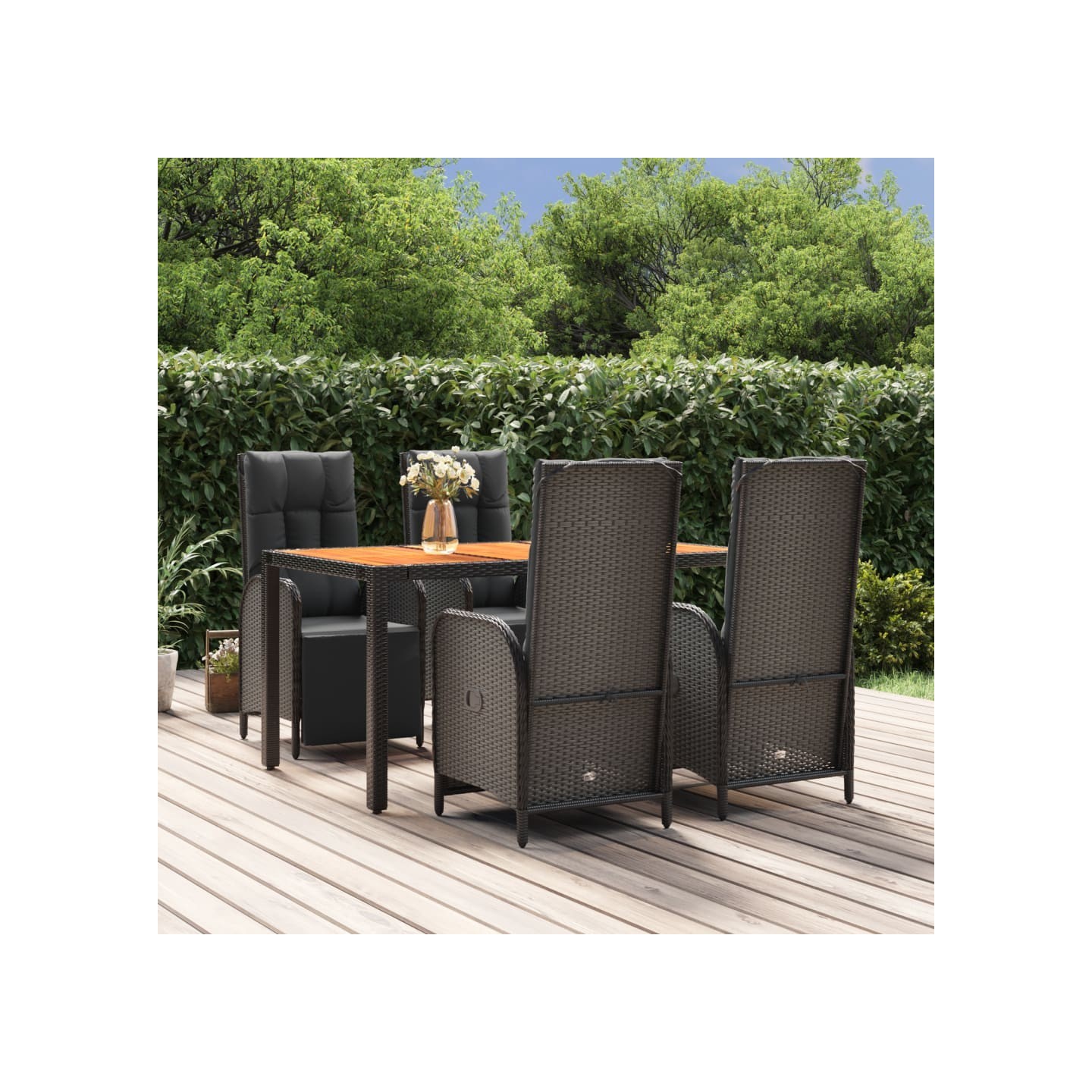 Ensemble à manger de jardin coussins 5pcs Noir Résine tressée