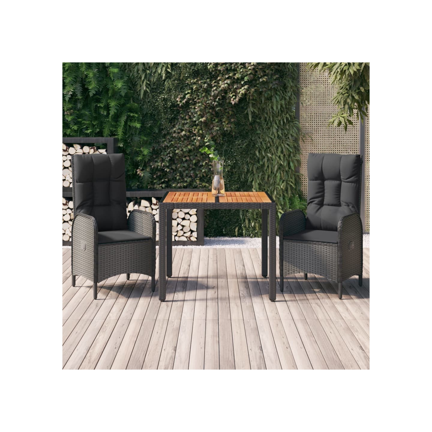Ensemble à manger de jardin avec coussins 3 pcs Noir