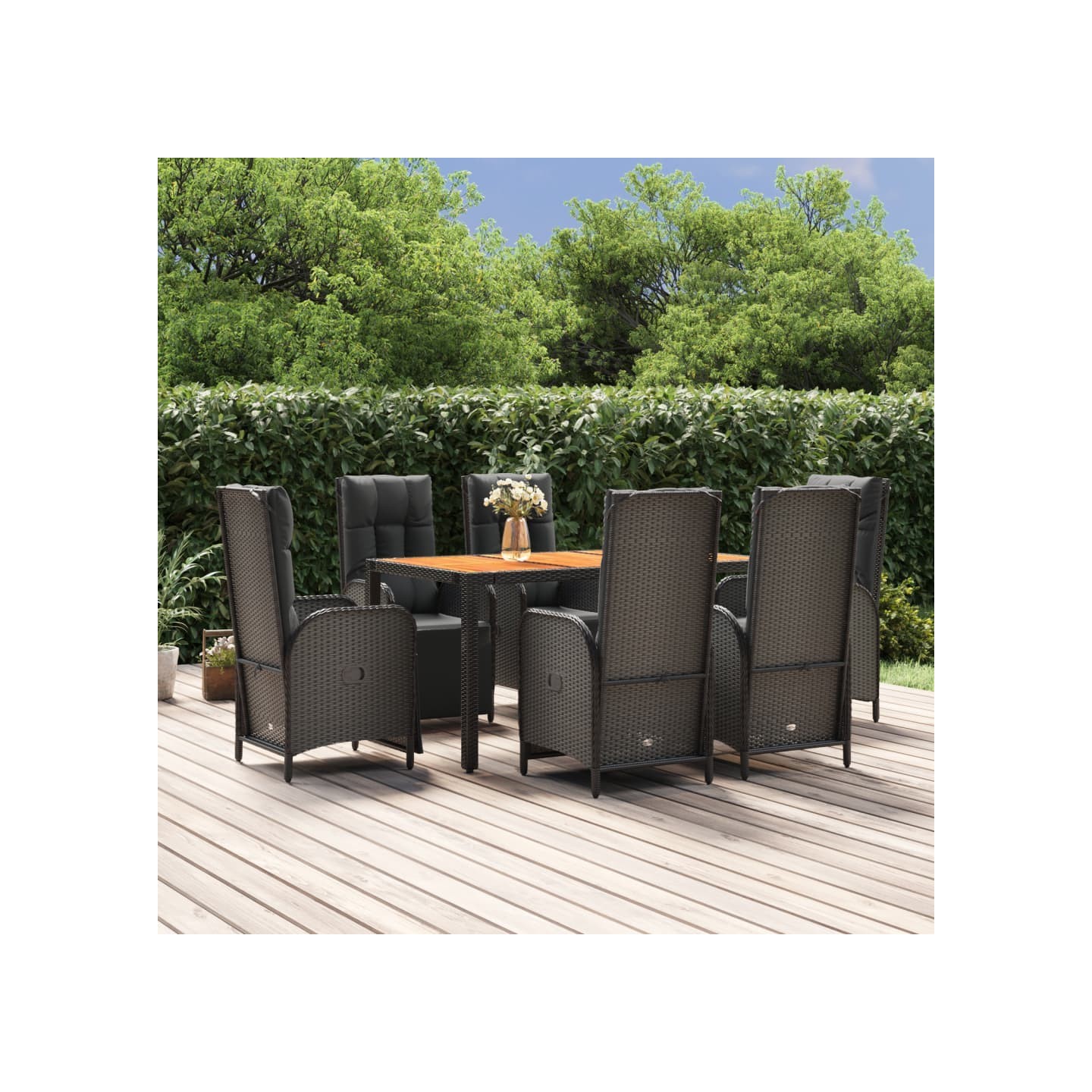 Ensemble à manger de jardin coussins 7pcs Noir Résine tressée