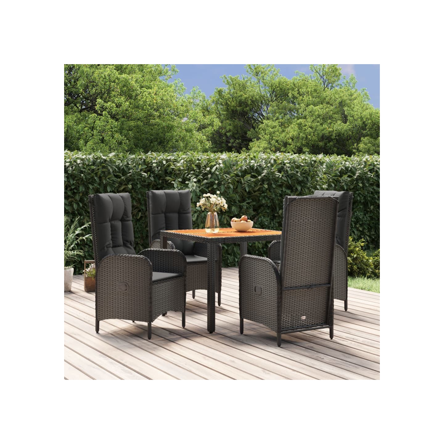 Ensemble à manger de jardin coussins 5pcs Noir Résine tressée