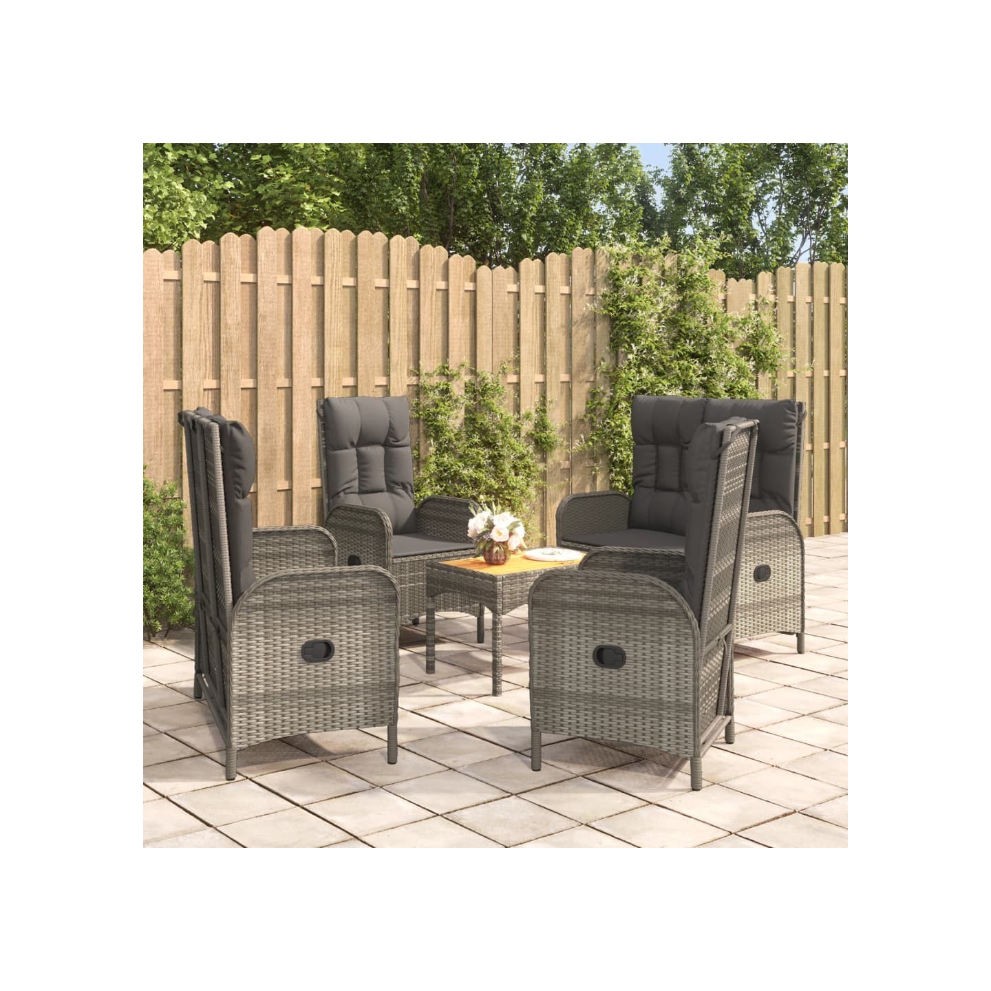 Ensemble à manger de jardin 5 pcs coussins gris résine tressée
