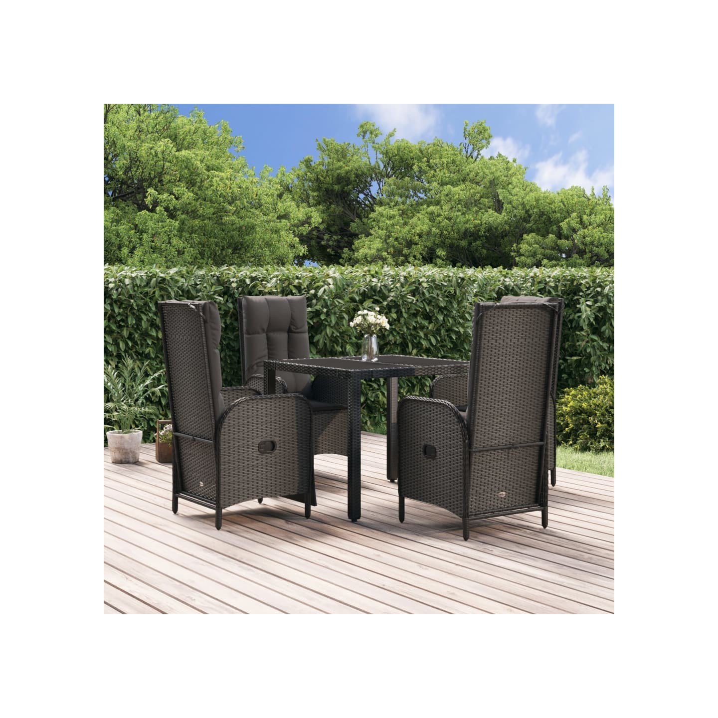 Ensemble à manger de jardin coussins 5pcs Noir Résine tressée