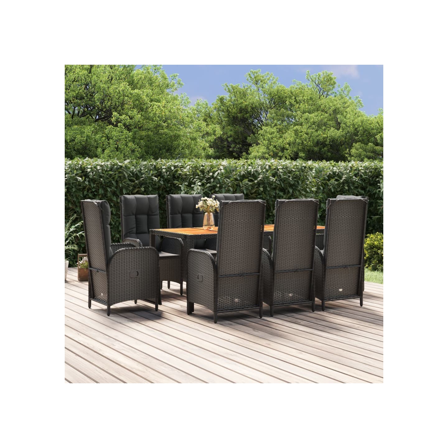 Ensemble à manger jardin 9pcs et coussins noir résine tressée