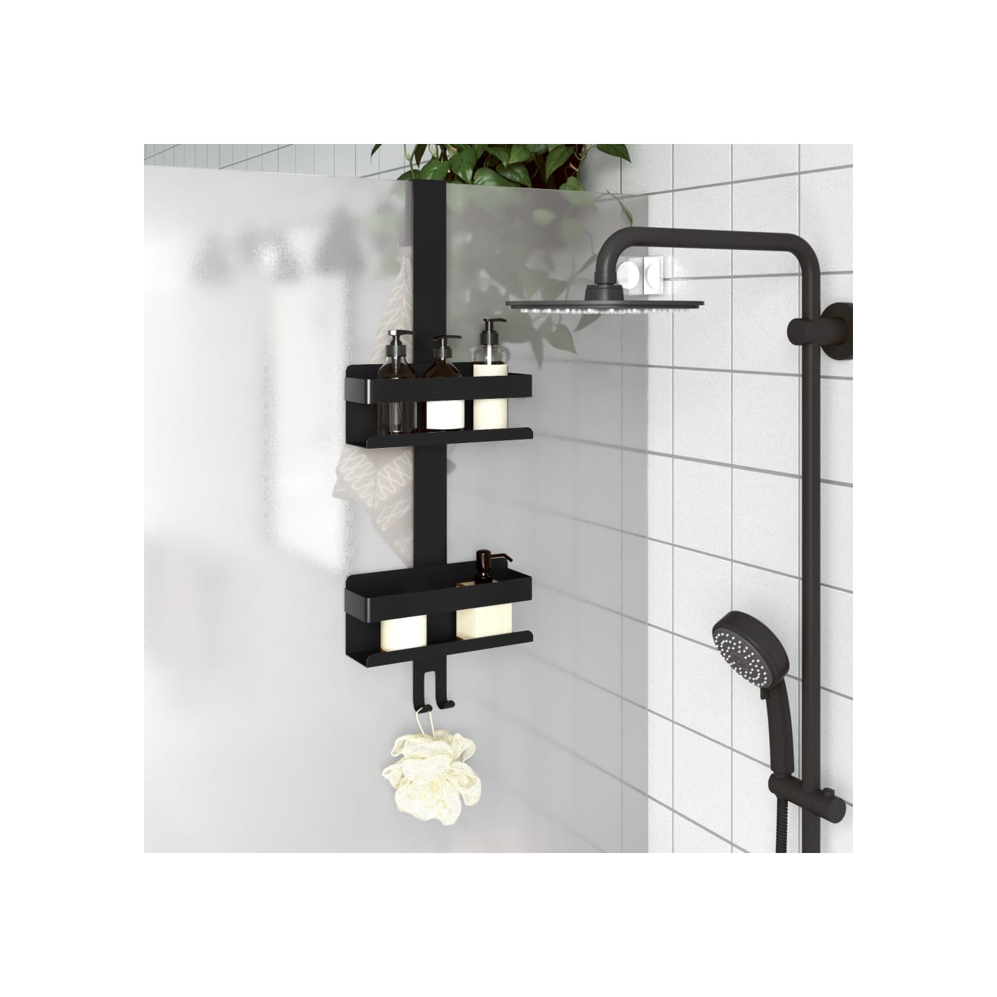 Support de douche suspendu noir mat acier inoxydable 304 brossé