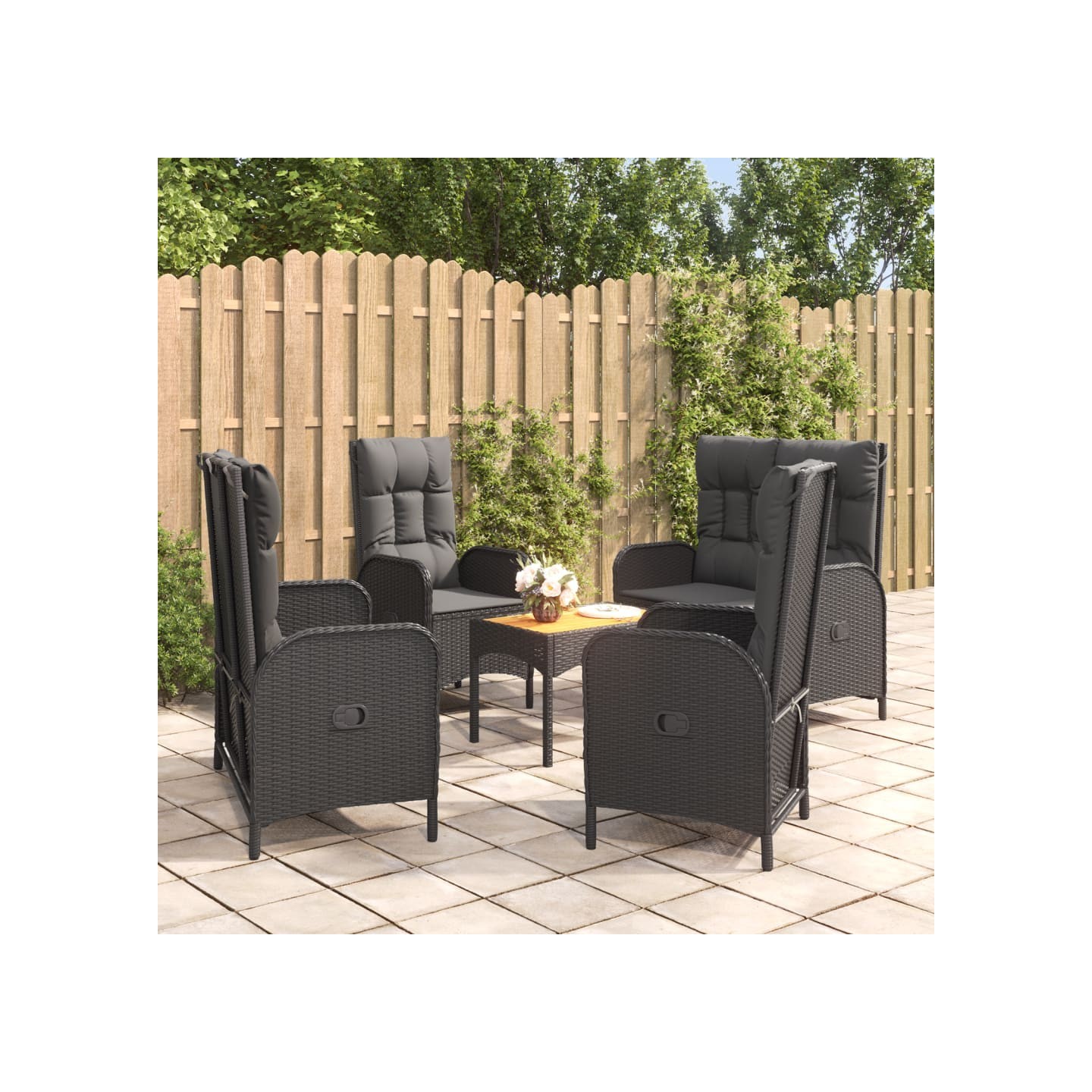 Ensemble à manger de jardin coussins 5pcs Noir Résine tressée