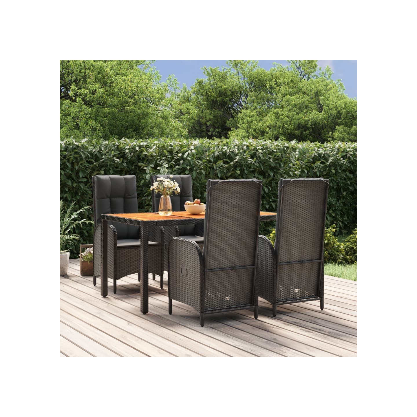 Ensemble à manger de jardin coussins 5pcs Noir Résine tressée