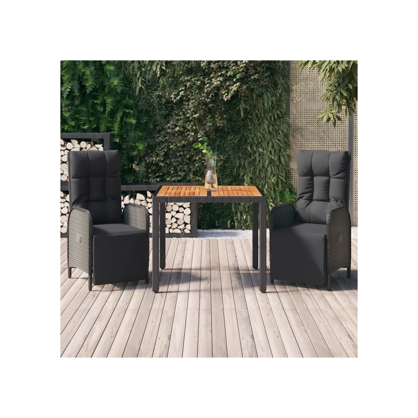 Ensemble à manger de jardin avec coussins 3 pcs Noir