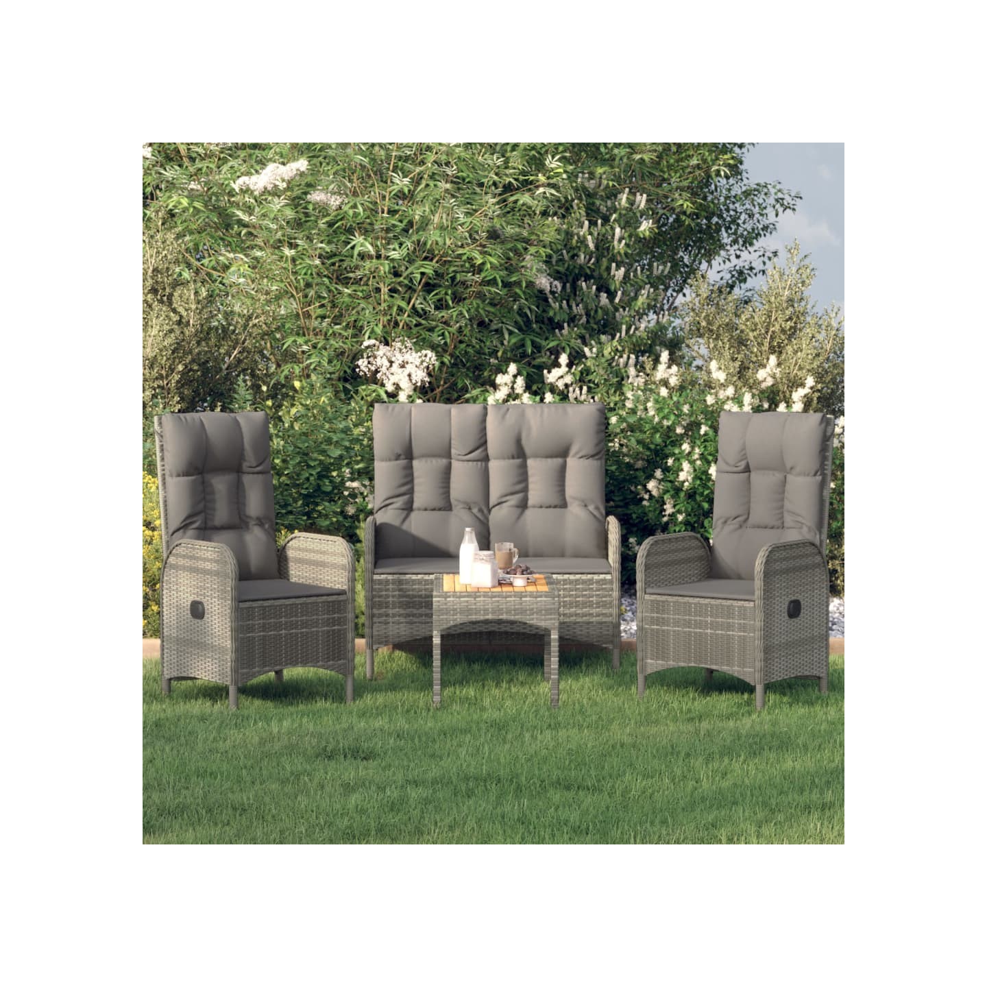 Ensemble à manger jardin 4pcs et coussins Gris Résine tressée