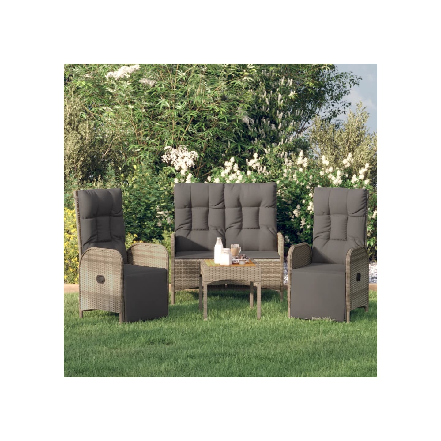 Ensemble à manger de jardin 3 pcs coussins gris résine tressée