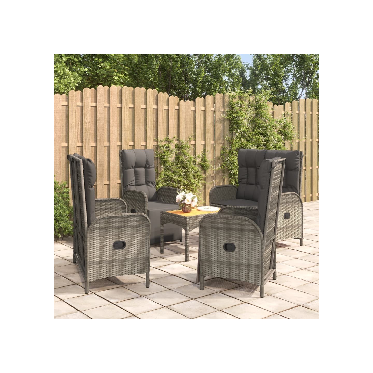 Ensemble à manger de jardin 5 pcs coussins gris résine tressée