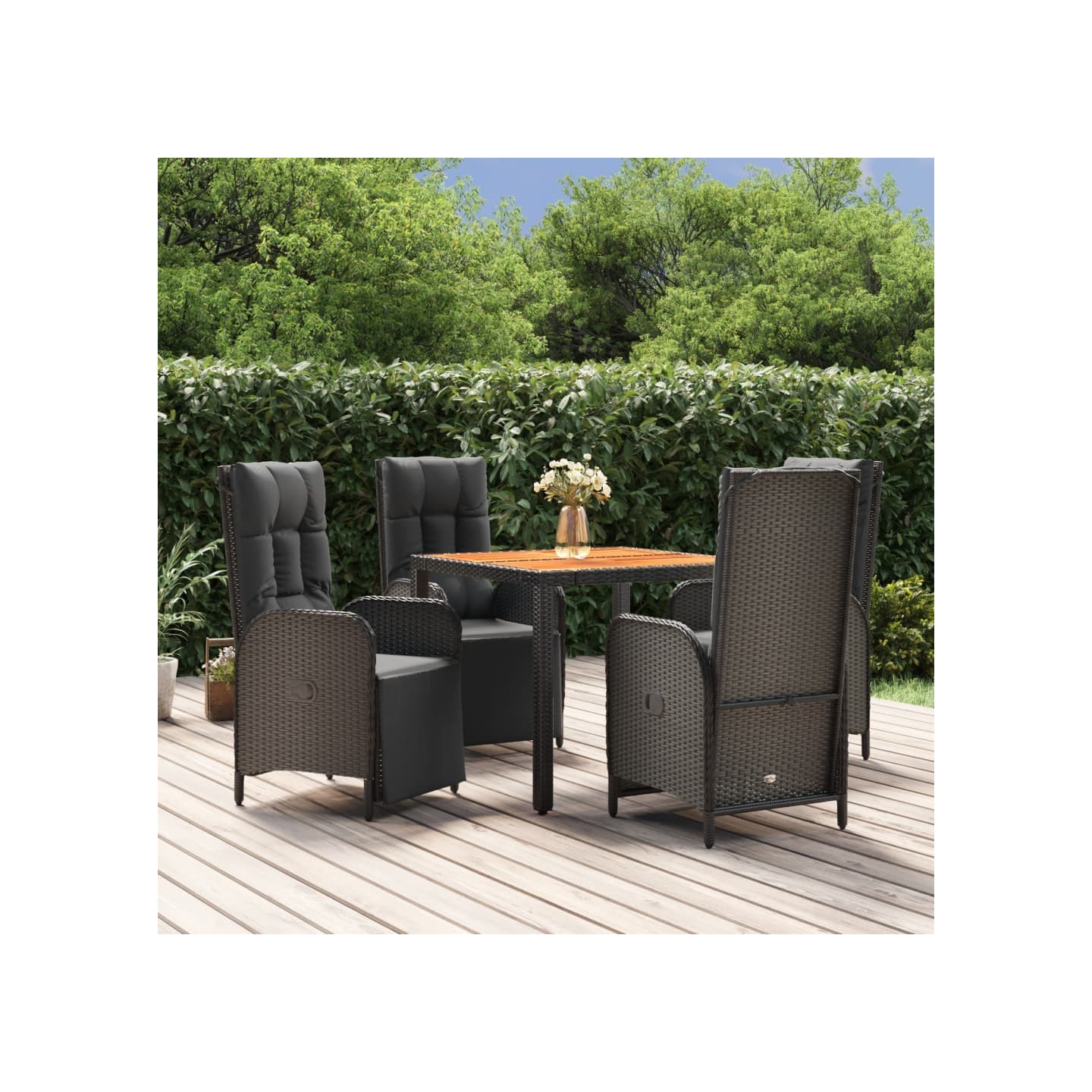 Ensemble à manger de jardin coussins 5pcs Noir Résine tressée