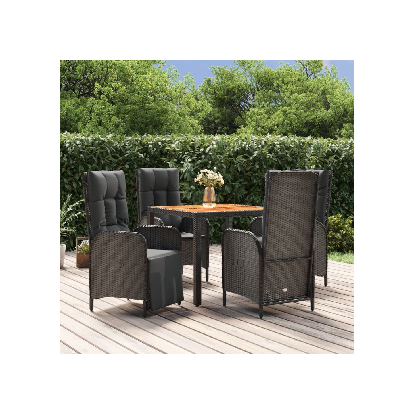 Ensemble à manger de jardin coussins 5pcs Noir Résine tressée