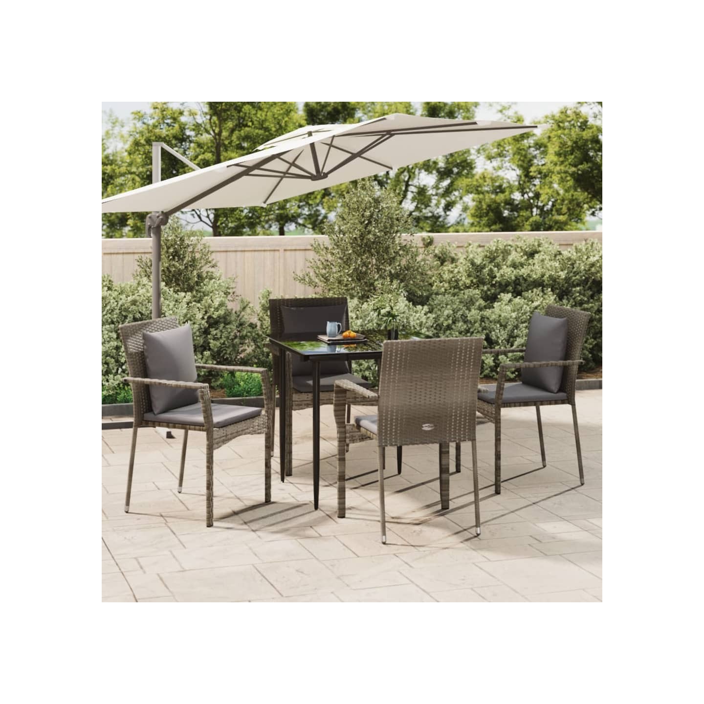 Ensemble à manger de jardin coussins 5 pcs noir et gris