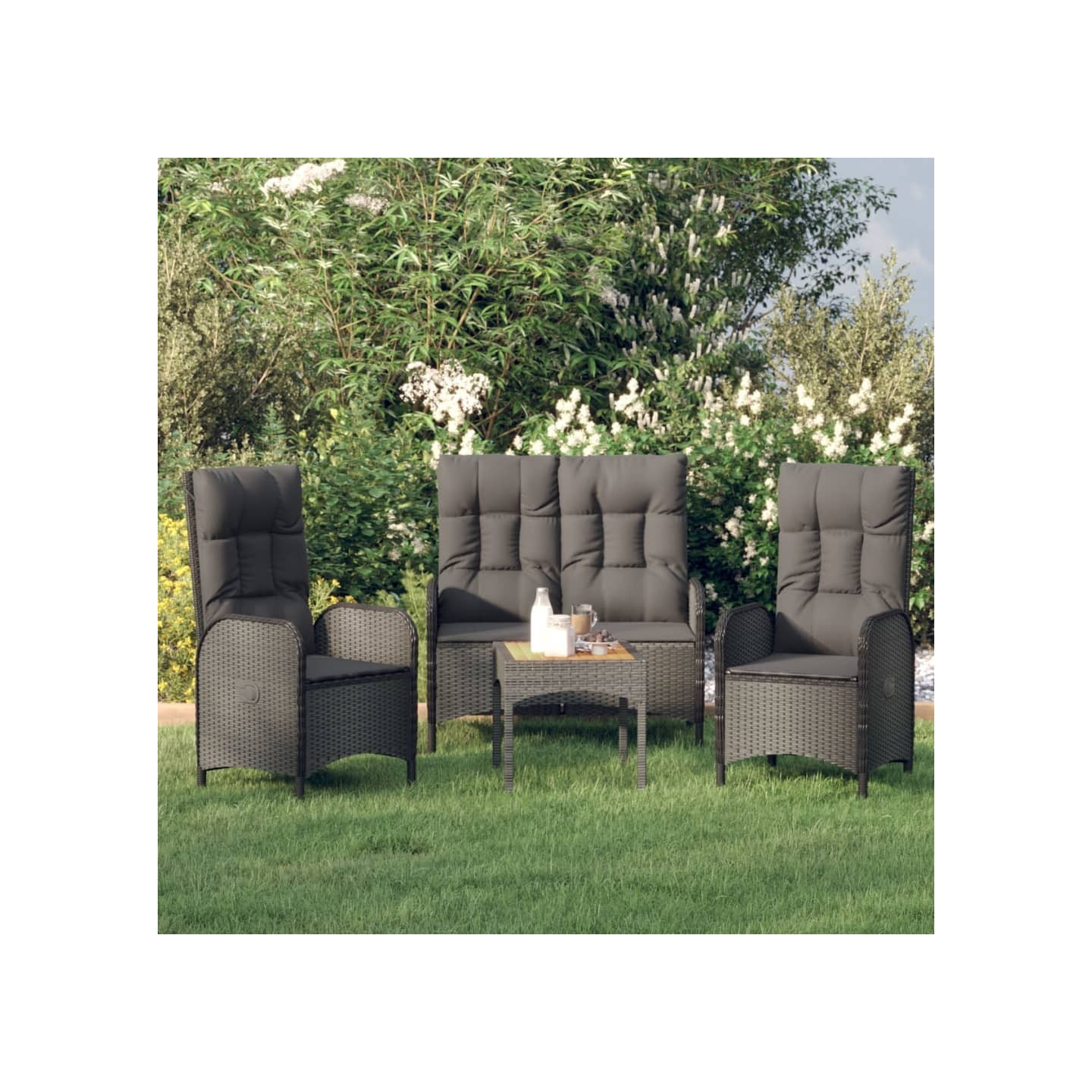 Ensemble à manger de jardin avec coussins 3 pcs Noir