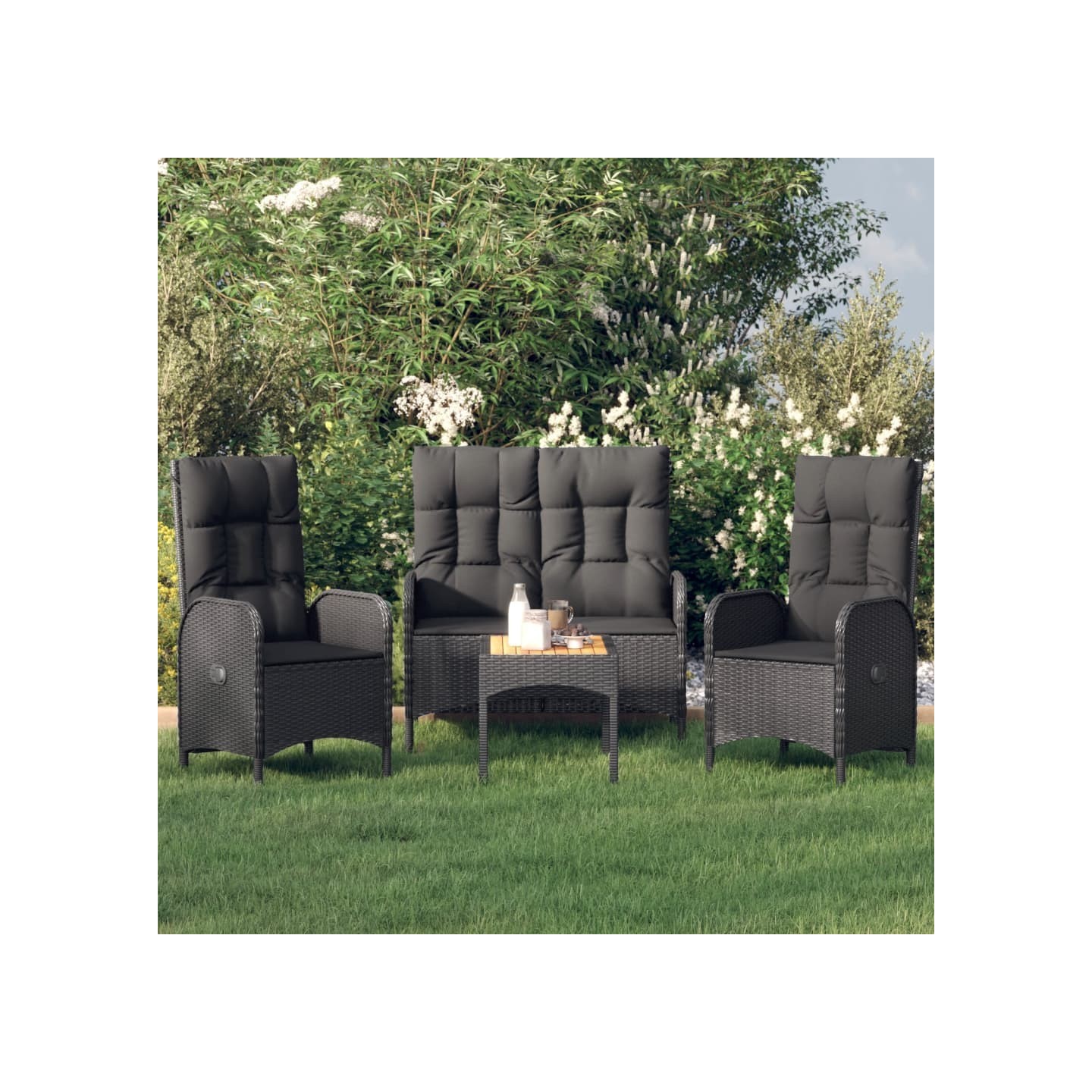 Ensemble à manger de jardin 4 pcs avec coussins noir