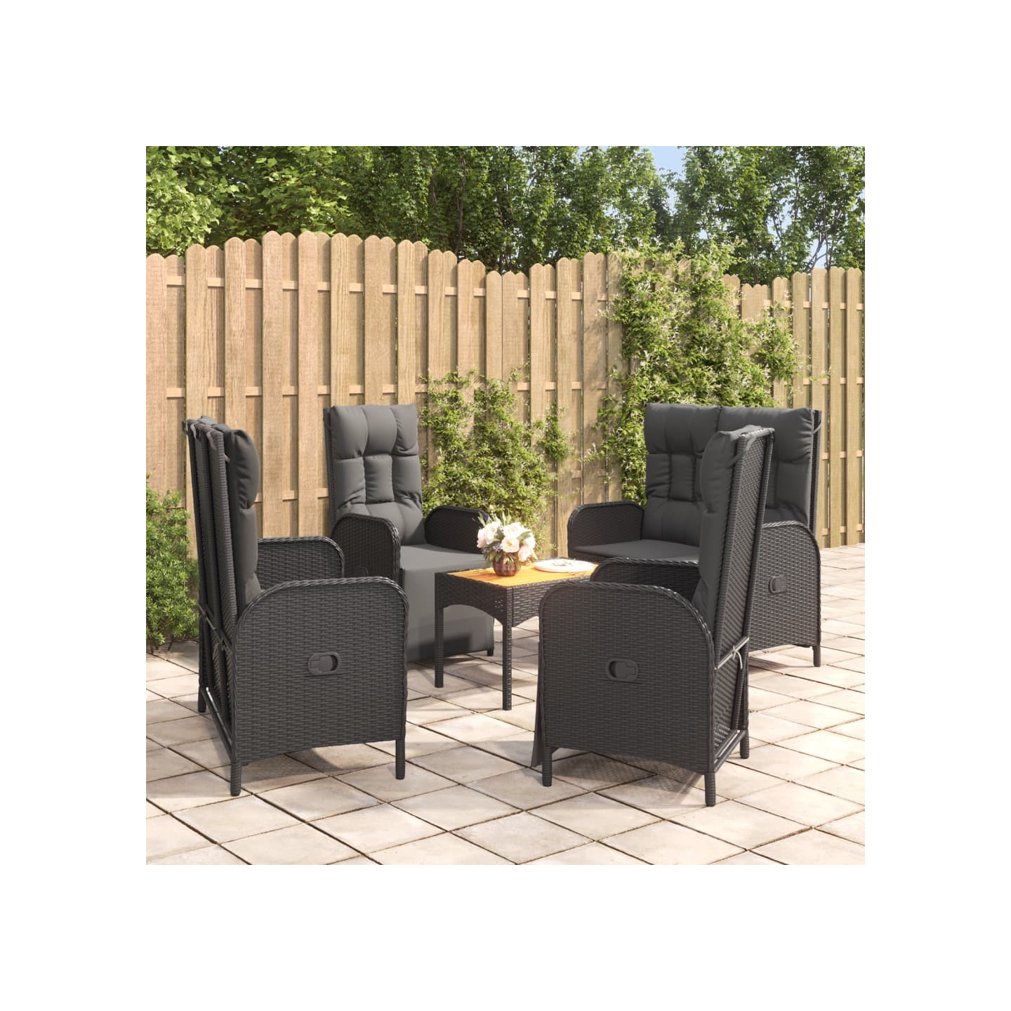 Ensemble à manger de jardin coussins 5pcs Noir Résine tressée