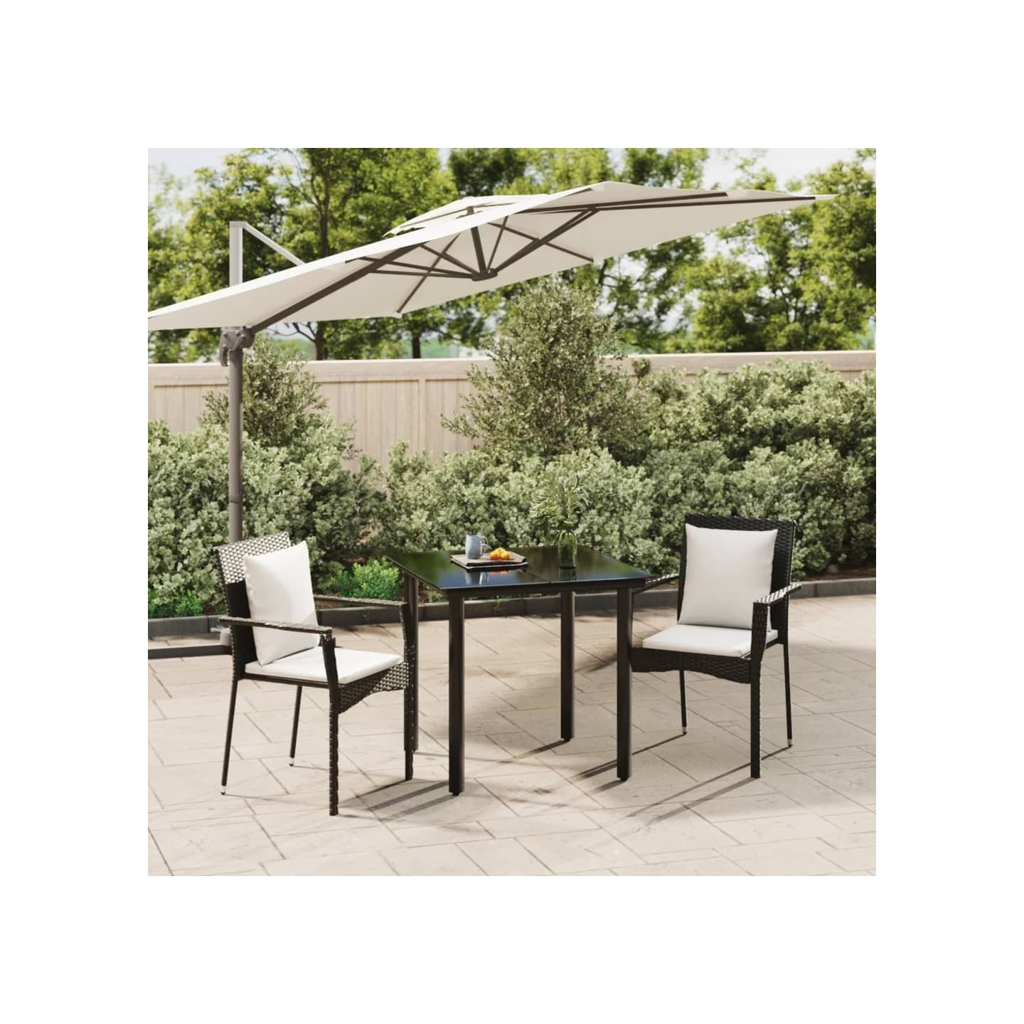 Ensemble à manger de jardin avec coussins 3 pcs Noir