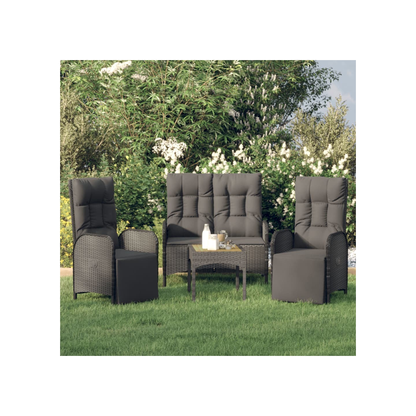 Ensemble à manger de jardin avec coussins 3 pcs Noir