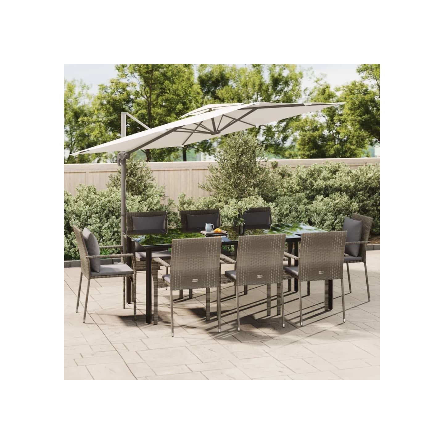Ensemble à manger de jardin 9pcs et coussins noir et gris