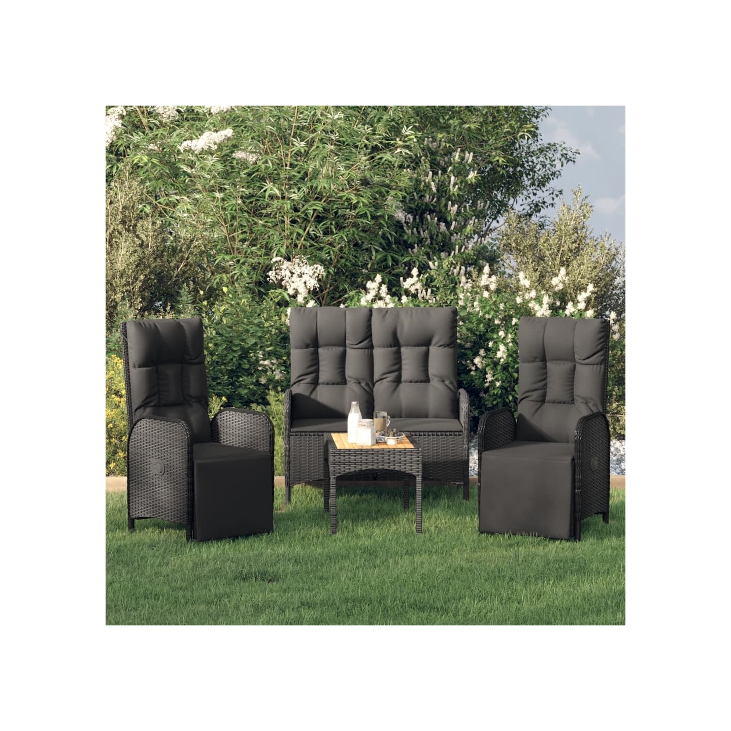 Ensemble à manger de jardin 4 pcs avec coussins noir