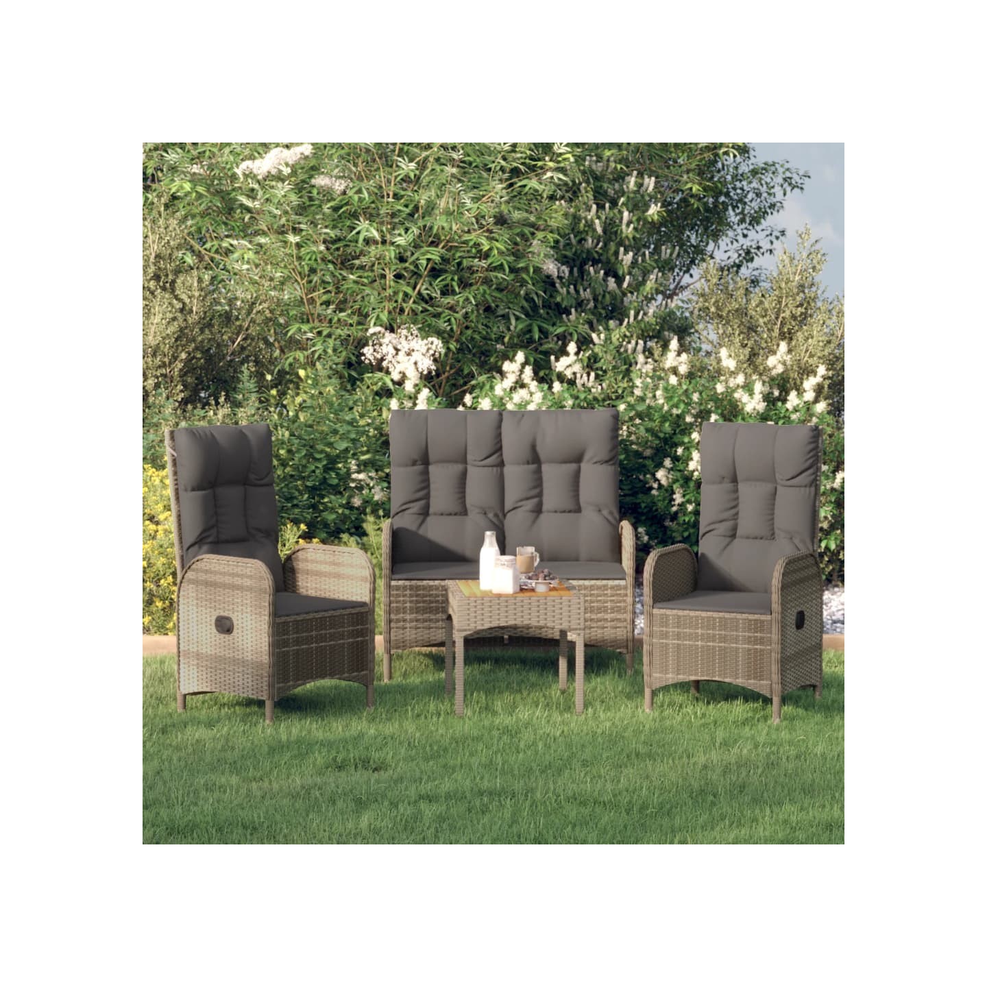 Ensemble à manger de jardin 3 pcs coussins gris résine tressée