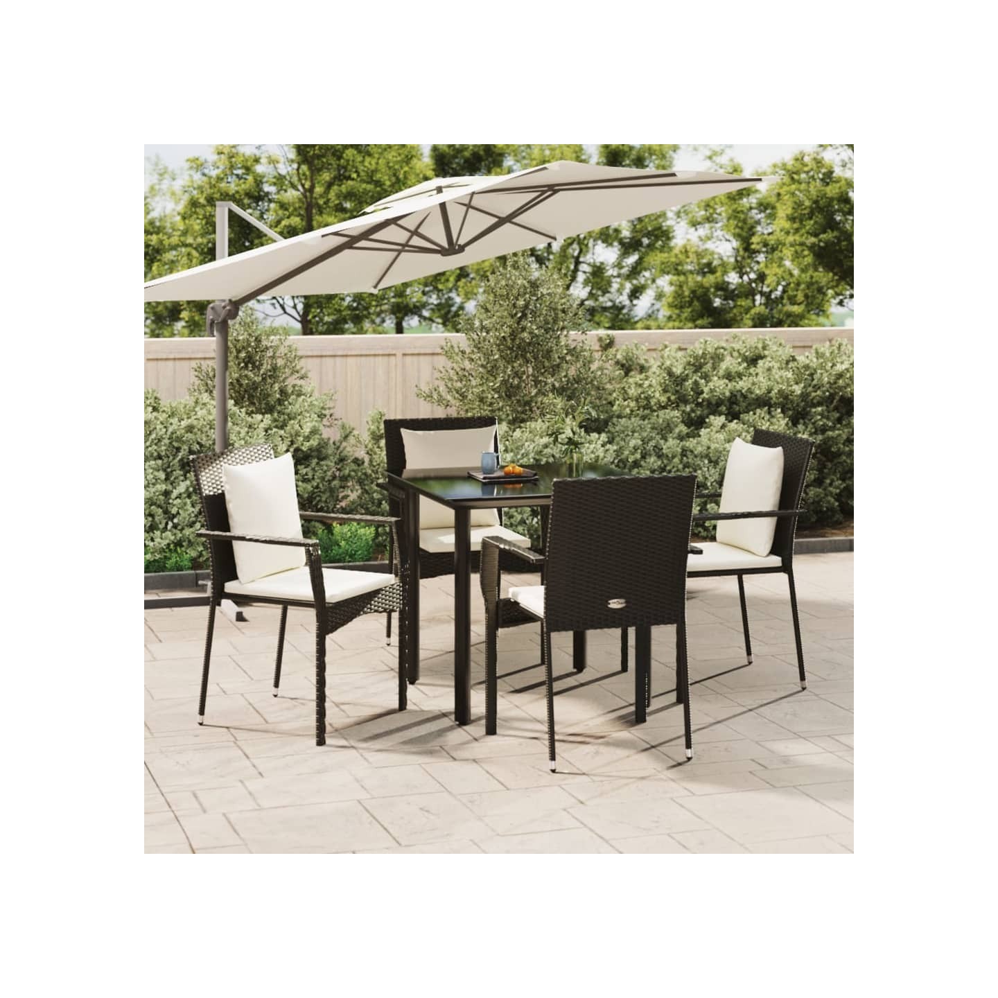 Ensemble à manger de jardin coussins 5pcs Noir Résine tressée