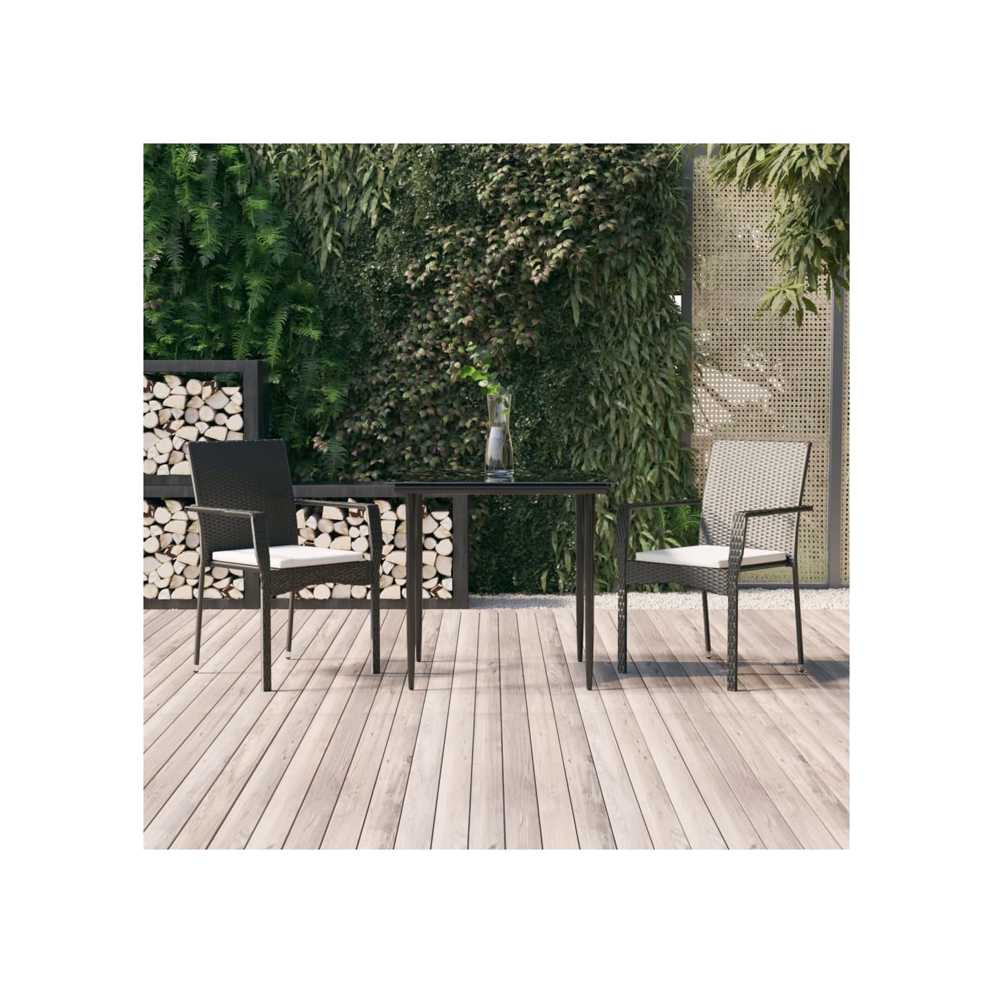 Ensemble à manger de jardin avec coussins 3 pcs Noir