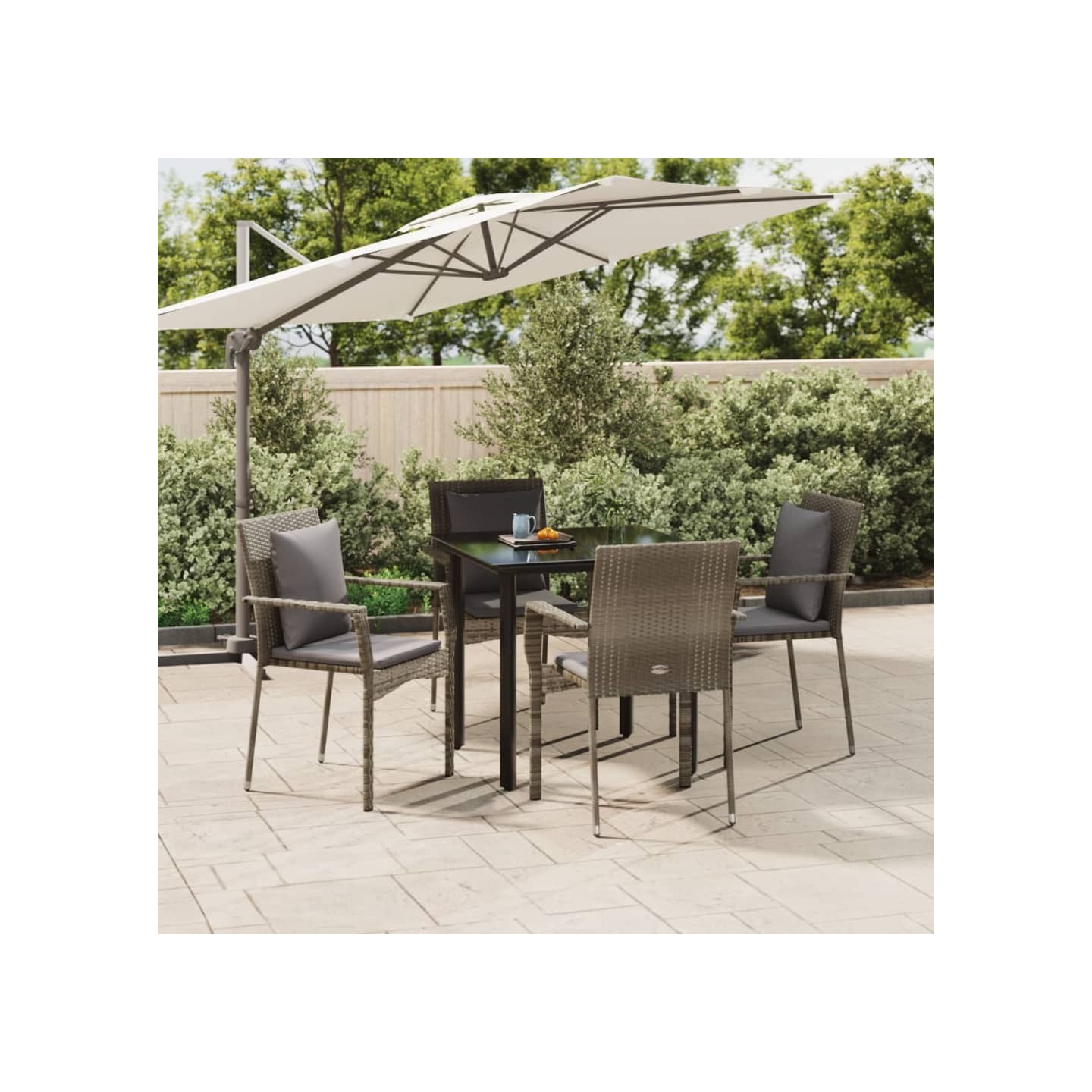 Ensemble à manger de jardin coussins 5 pcs noir et gris