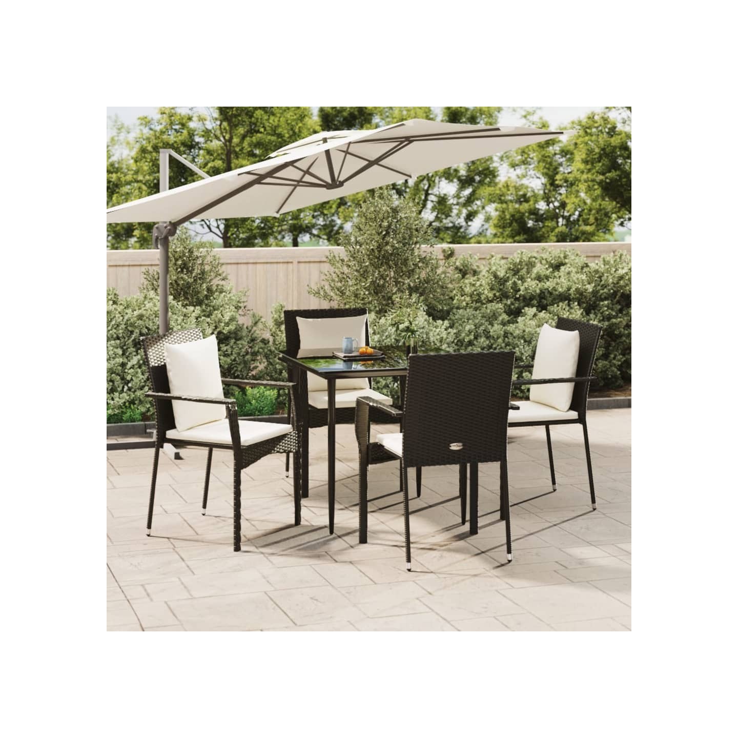 Ensemble à manger de jardin coussins 5pcs Noir Résine tressée