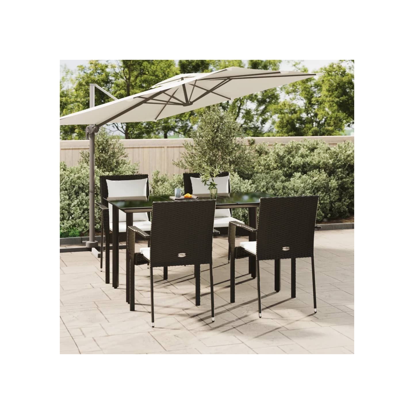 Ensemble à manger de jardin coussins 5pcs Noir Résine tressée