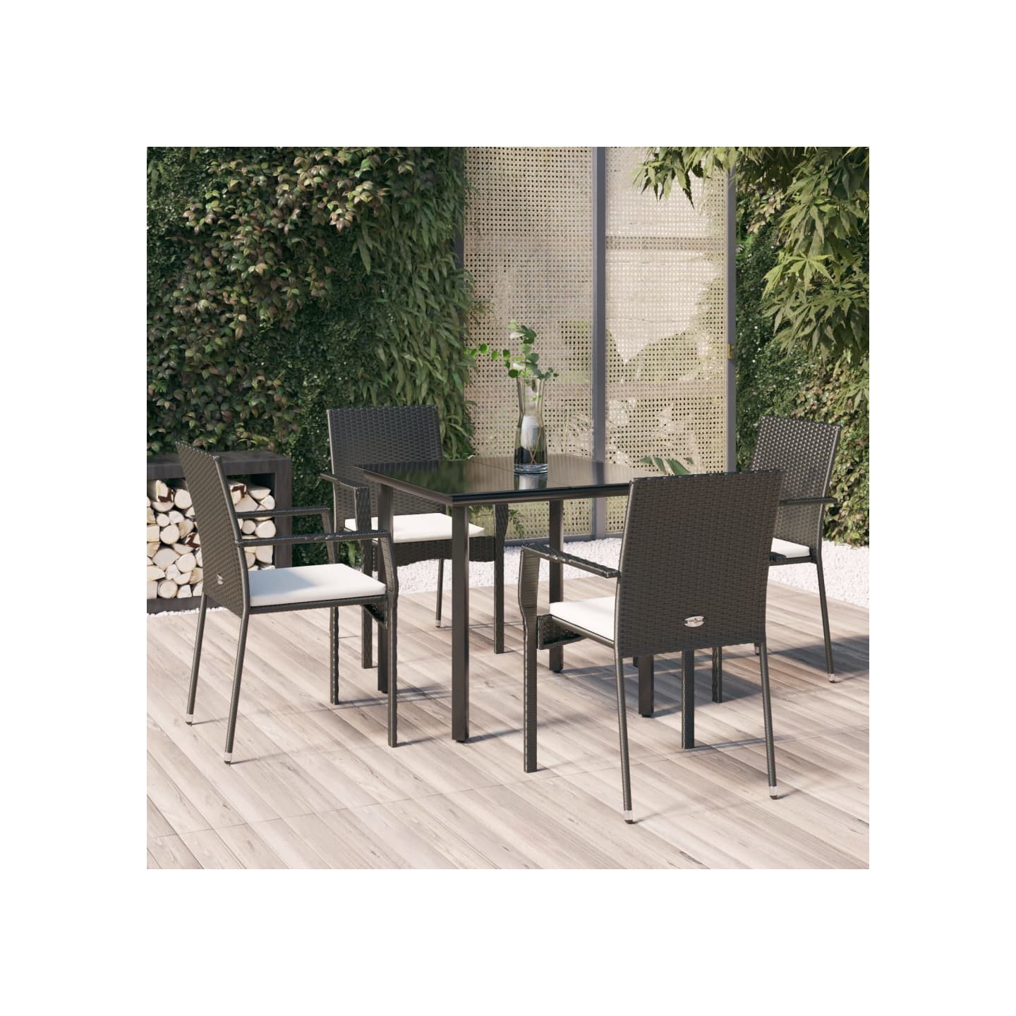 Ensemble à manger de jardin coussins 5pcs Noir Résine tressée